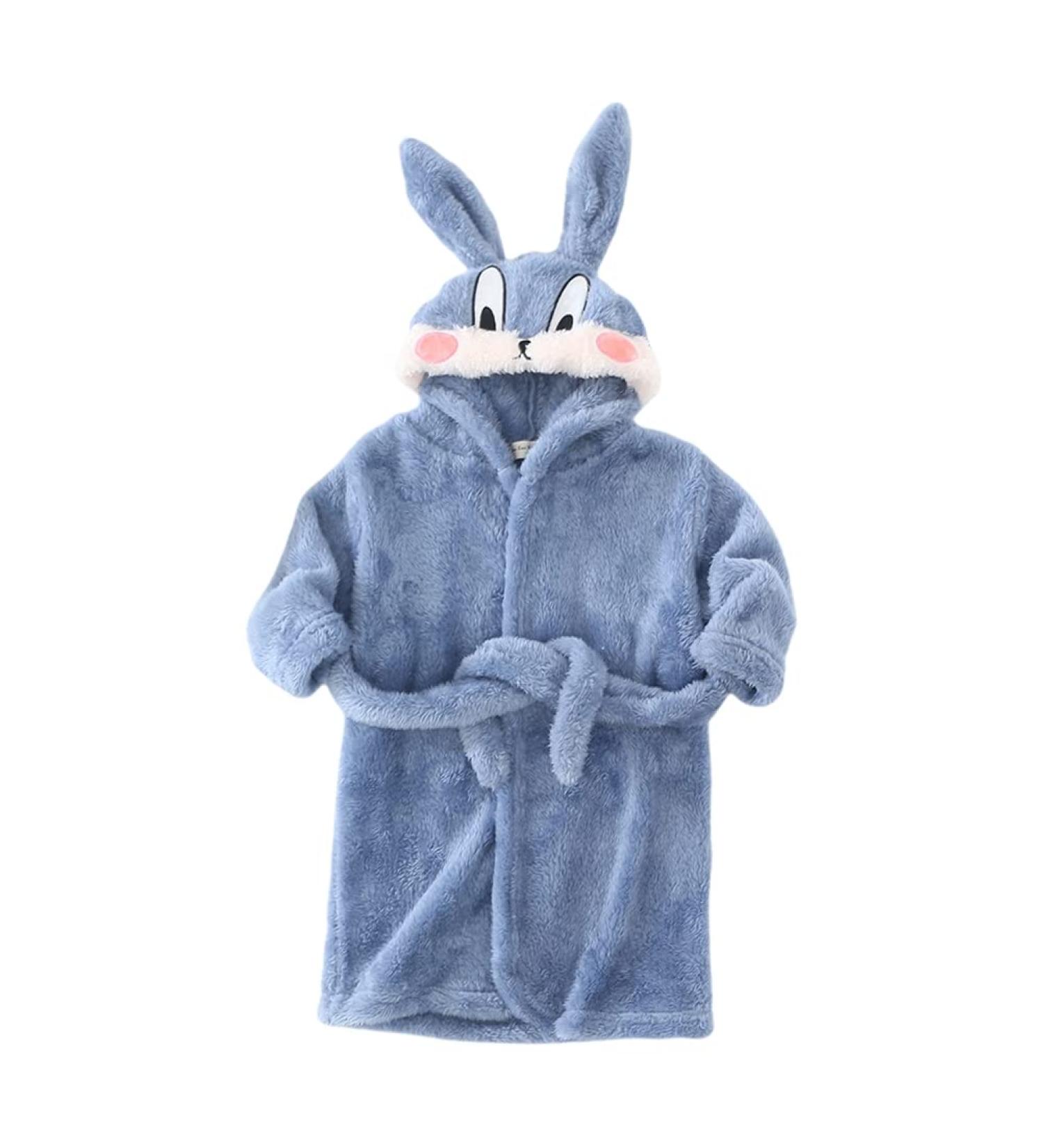 Miyanuby Baby Boys & Girls Flannel Bathrobe - Soft Long Arm Animal Hoodie Nightwear Ideal Gift for Ages 4-5 - Blue Rabbits #3 - Buy Online on GoSupps.com