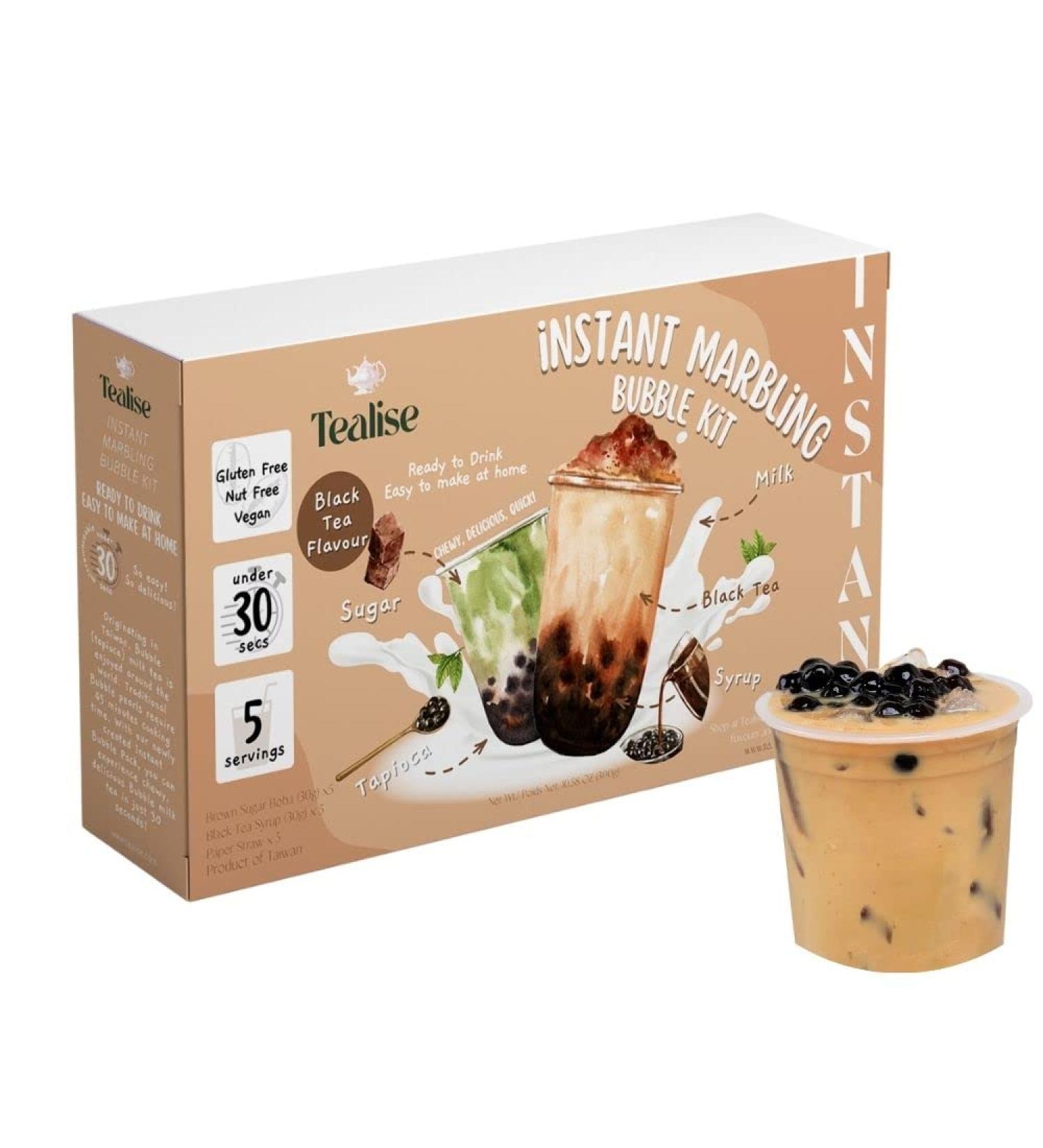 Tealise Instant Marbling Bubble Tea Kit DIY Boba/Bubble Tea Ready in 30 Seconds 5 Serving (Black Tea) Syrup-based Vegan - Buy Online on GoSupps.com
