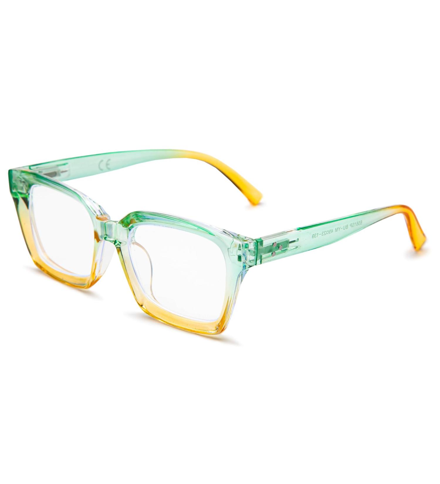 Amorays Oversize Square Reading Glasses for Presbyopia | Vintage Anti-Light Blue Lens | Unisex +1.50 Yellowish Green Frame - Buy Online on GoSupps.com