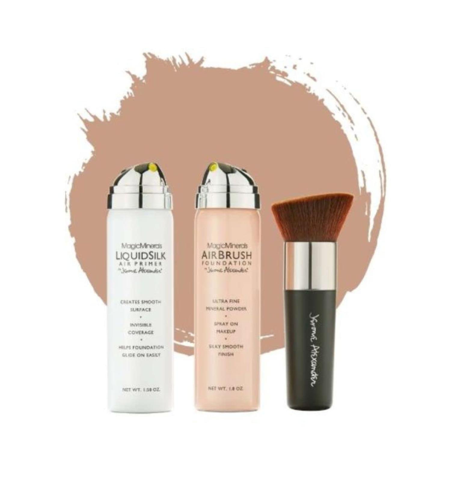 Magic Minerals AirBrush Foundation 3piece set by Jerome Alexander WarmMedium Foundation + Primer + free Kabuki brush Makeup with natural coverage - Buy Online on GoSupps.com
