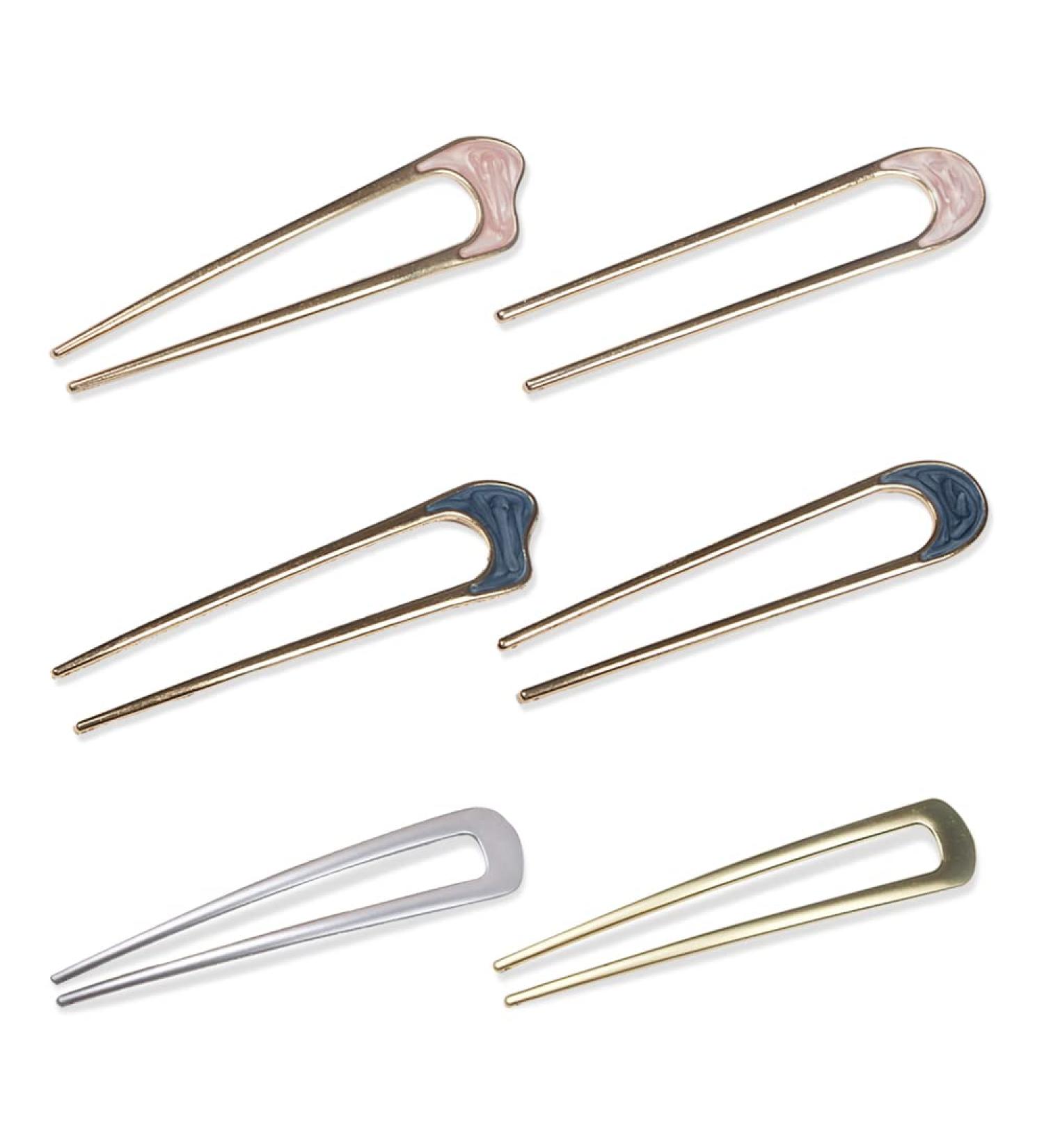 6 Pieces Metal U Shaped Hairpins French Hair Pin Hair Chignon Pins Metal Hair Pin Fork Sticks 2 Prong Bun Hairstyle Accessories for Women 6Pcs Gold silver - Buy Online on GoSupps.com