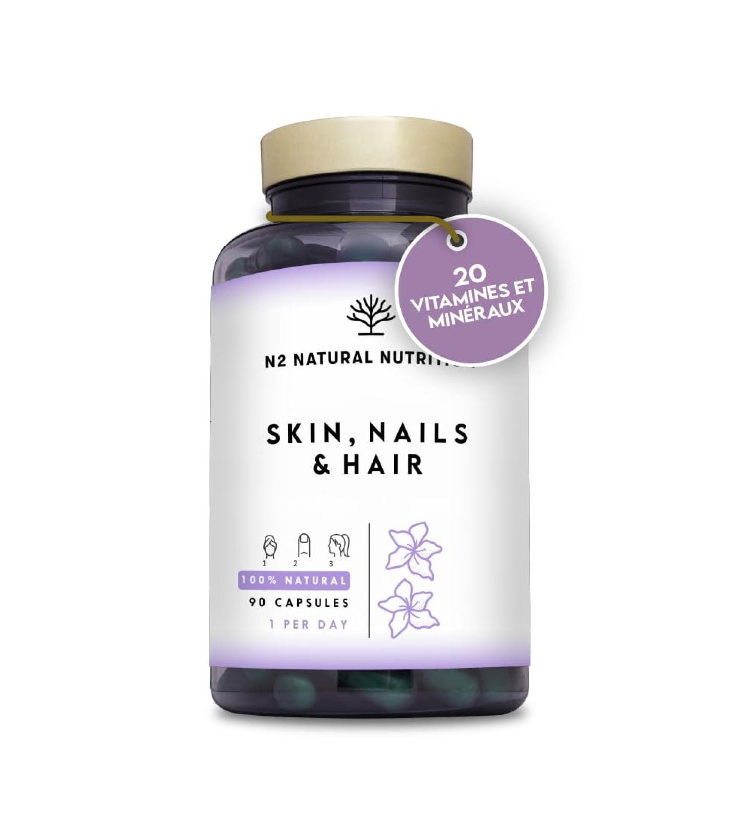 Biotin Food Supplement Hair Skin and Nail. Vitamins C E B. Minerals Zinc Magnesium and Selenium. Hair and Beard Growth Nail Care. Hair Biotin 90 Capsules. N2 Natural Nutrition - Buy Online on GoSupps.com