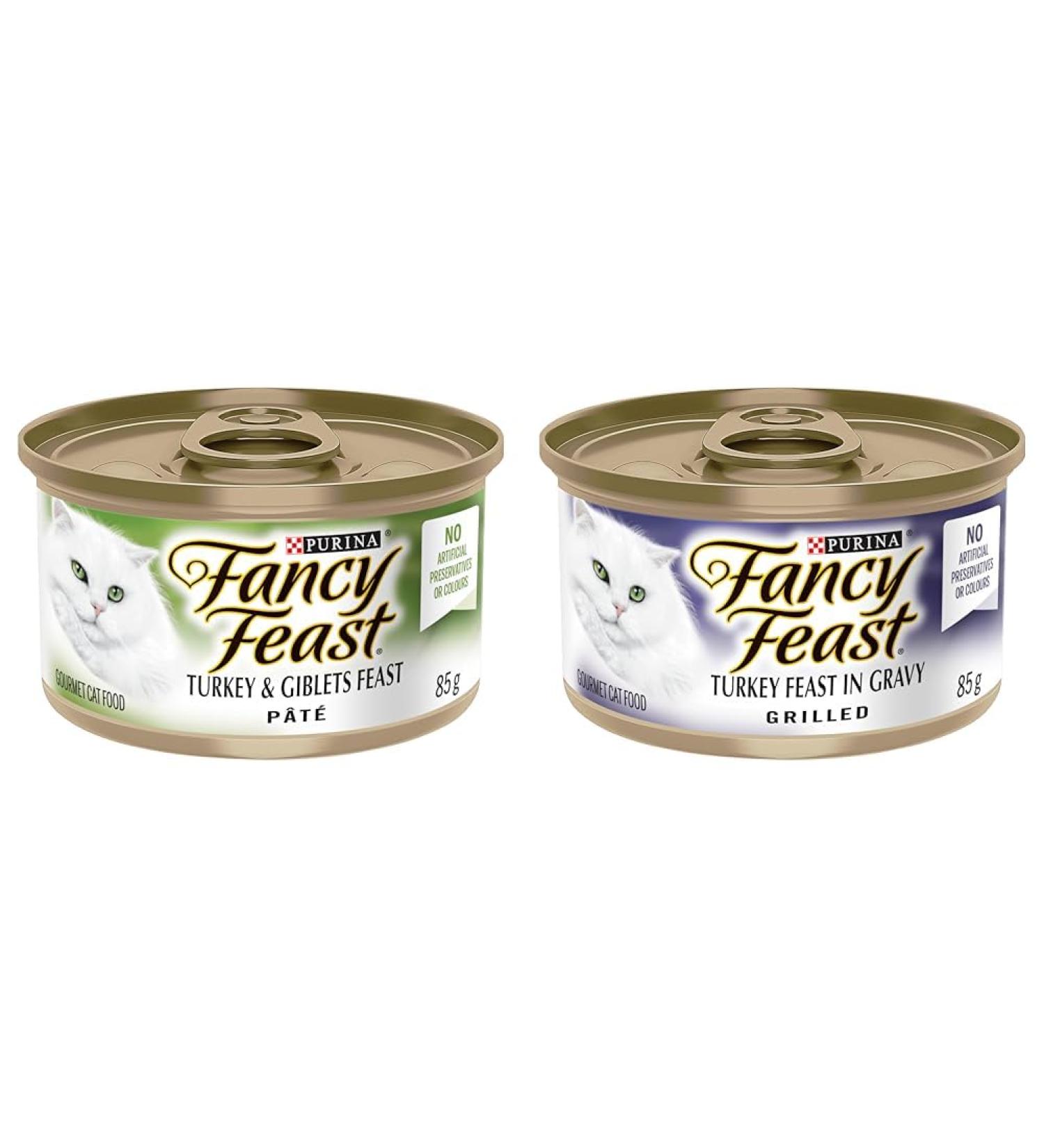 Fancy Feast Wet Cat Food Pate Turkey & Giblets Feast - 85 g Can (24 Pack) & Wet Cat Food Turkey Feast in Gravy - 85 g Can (24 Pack) Cat Food + Cat Food 24 Pack - Buy Online on GoSupps.com