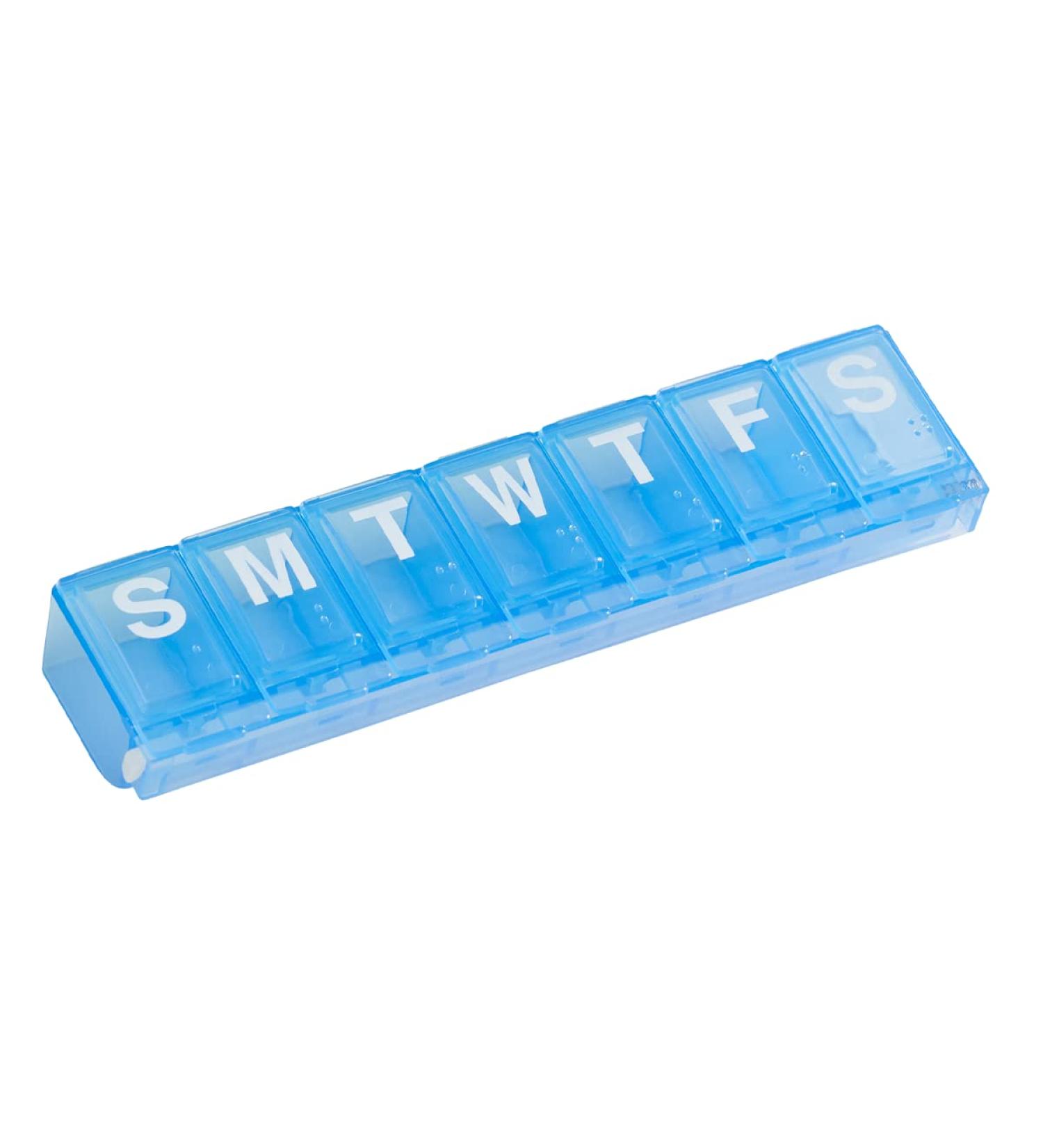 EZY DOSE Weekly Pill Planner - 7-Day Vitamin Organizer Box with Locking Compartments for Secure Medication Storage - Blue - Buy Online on GoSupps.com
