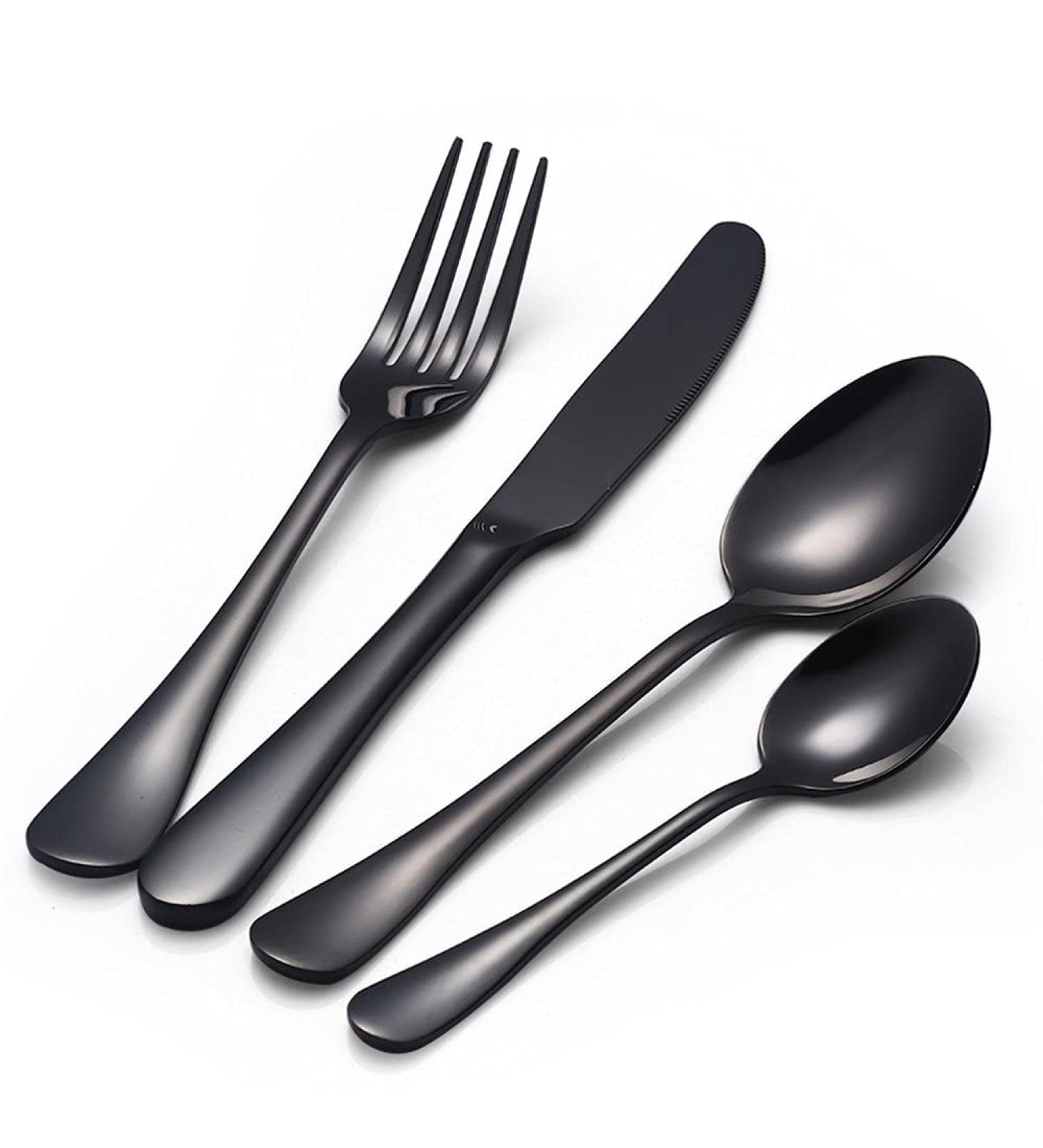 Cutlery Set 24 Piece Stainless Steel Flatware Set for 6 Silverware Knives and Forks Dinner Spoons Teaspoons Fork and Spoon HUAN TAI (Color : Black Size : B3S10) - Buy Online on GoSupps.com