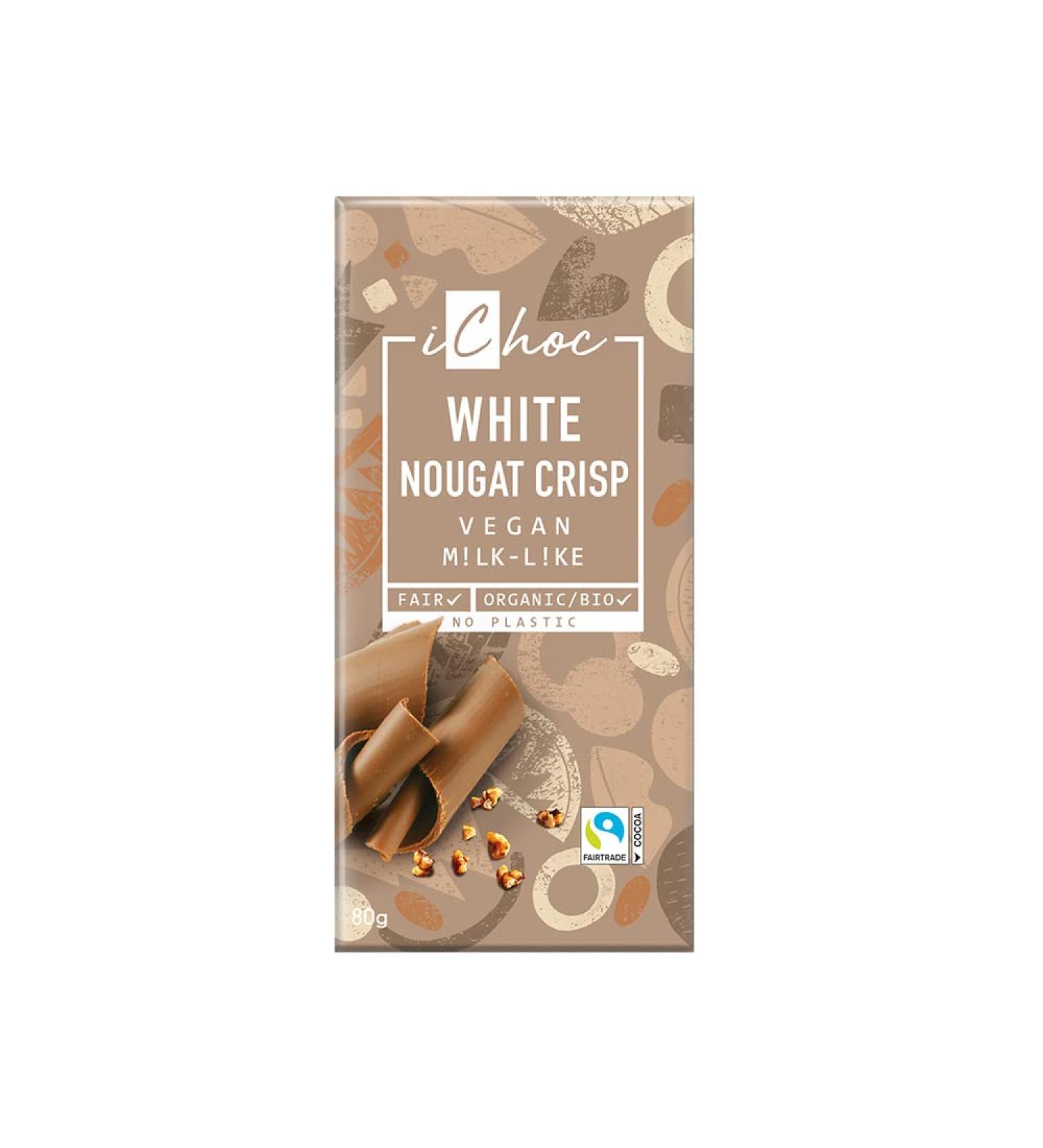 iChoc White Nougat Crisp vegan chocolate | 80g x 10