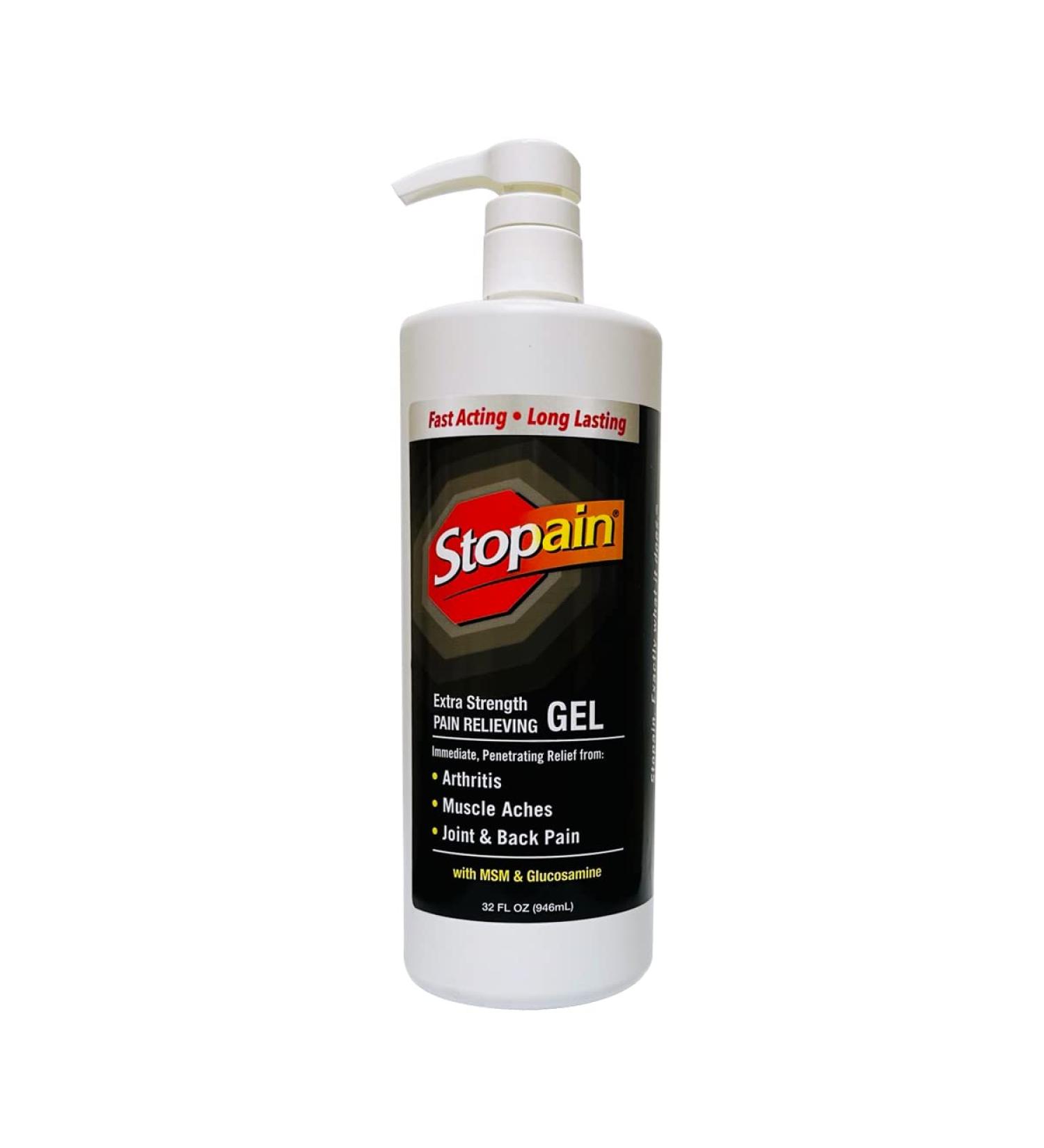 Stopain Pain Relief Gel 32oz - USA Made Max Strength Fast Acting with Menthol MSM Glucosamine - Joint, Back, Arthritis, Knee, Neck Pain - HSA FSA Approved OTC Topical Analgesic - Buy Online on GoSupps.com