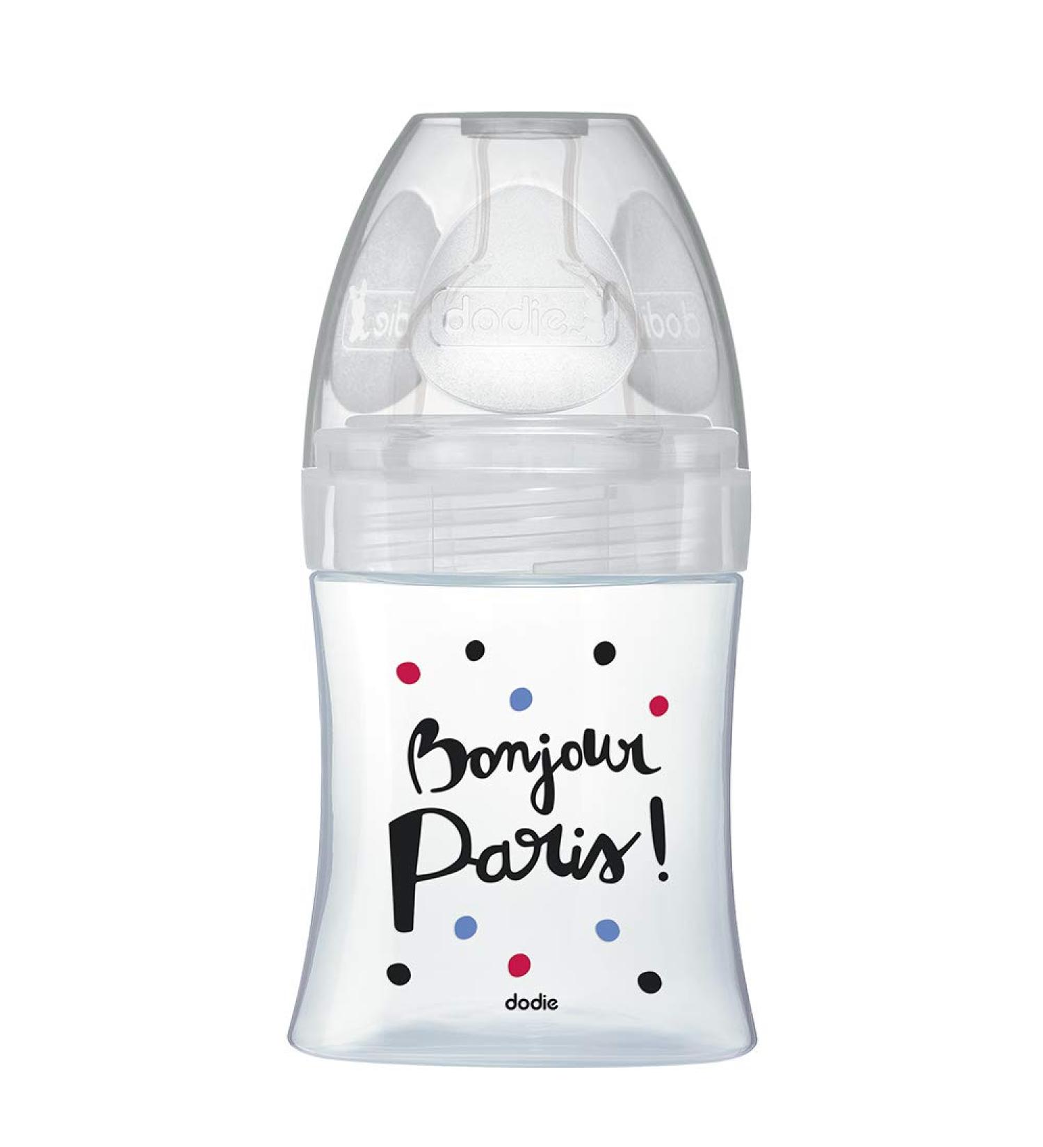 Dodie - Sensation+ Glass Anti-Colic Baby Bottle PARIS 150ml 0-6 months Flat teat Flow rate 1 - Buy Online on GoSupps.com