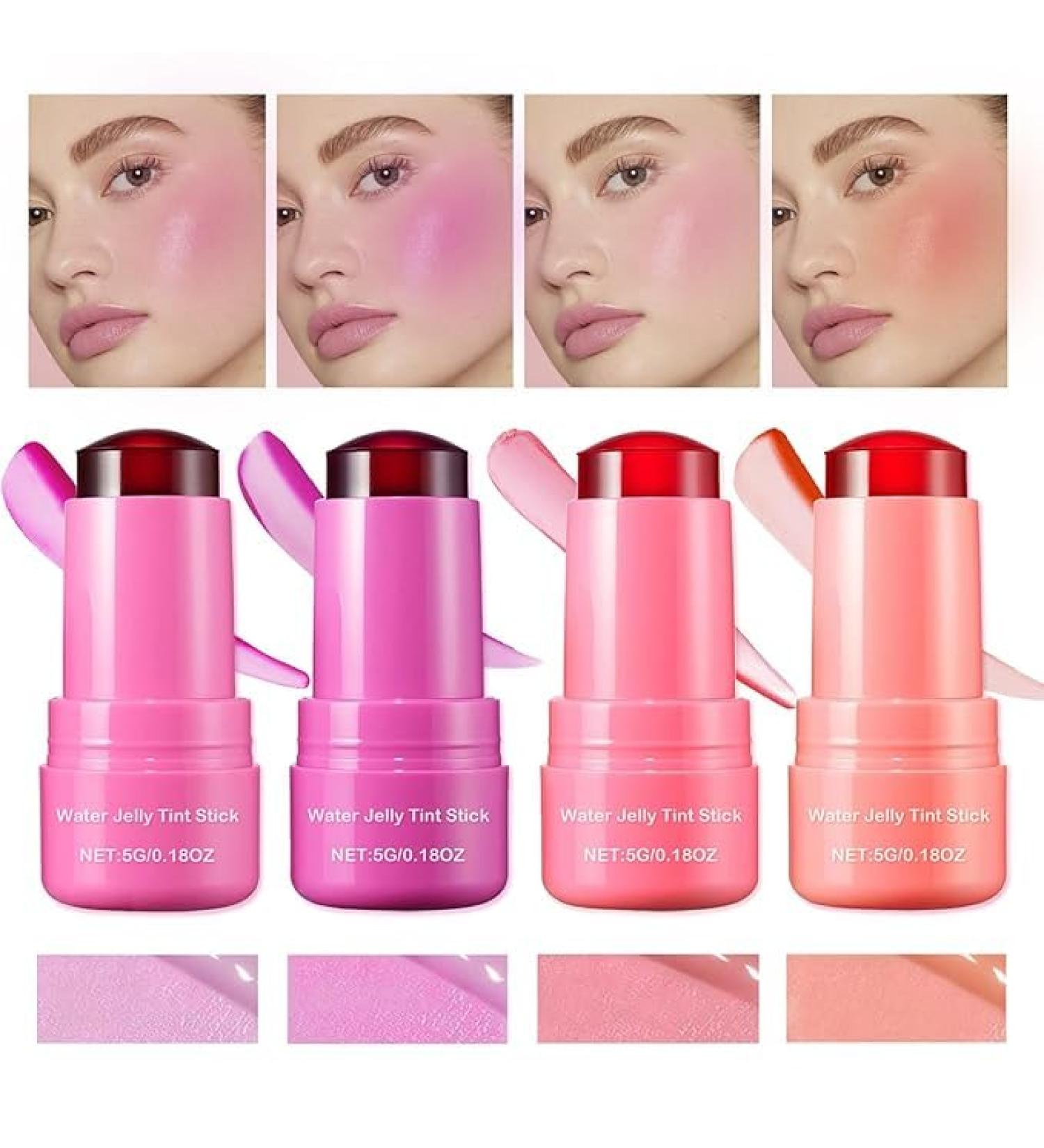 4 Colors Cooling Water Jelly Tint/Blush | Multi-Use Cheek & Lip Gloss | Long-Lasting Vivid Color - Chill (Poppy Pink Coral Berry Red - Buy Online on GoSupps.com