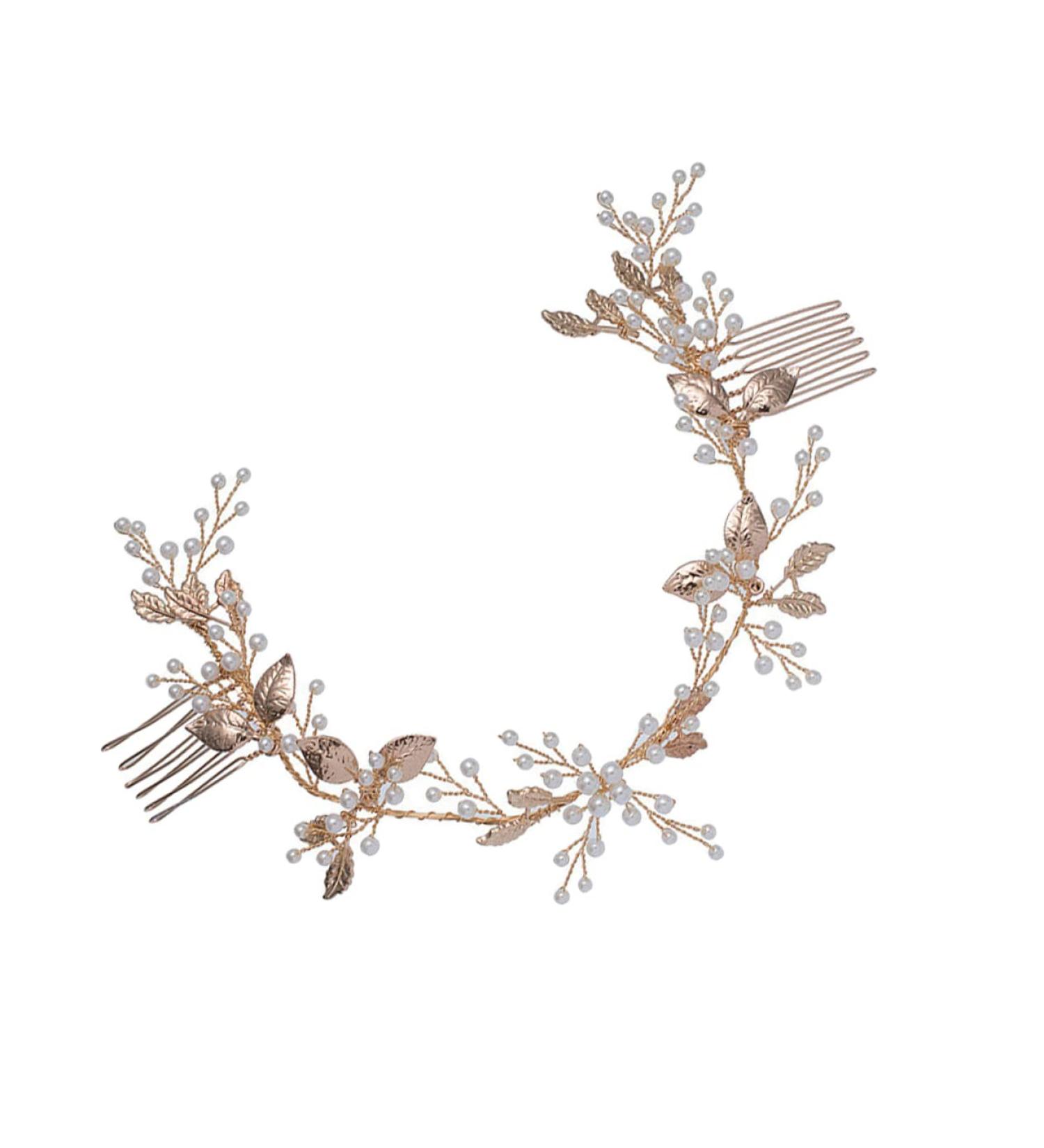 Housoutil Wedding Hair Accessories for Women Comb for Bridal Pearl Hair Comb Headwear for Women Gold Hair Tiaras for Women Hair Accessory for Girls Leaves European Style Bride - Buy Online on GoSupps.com