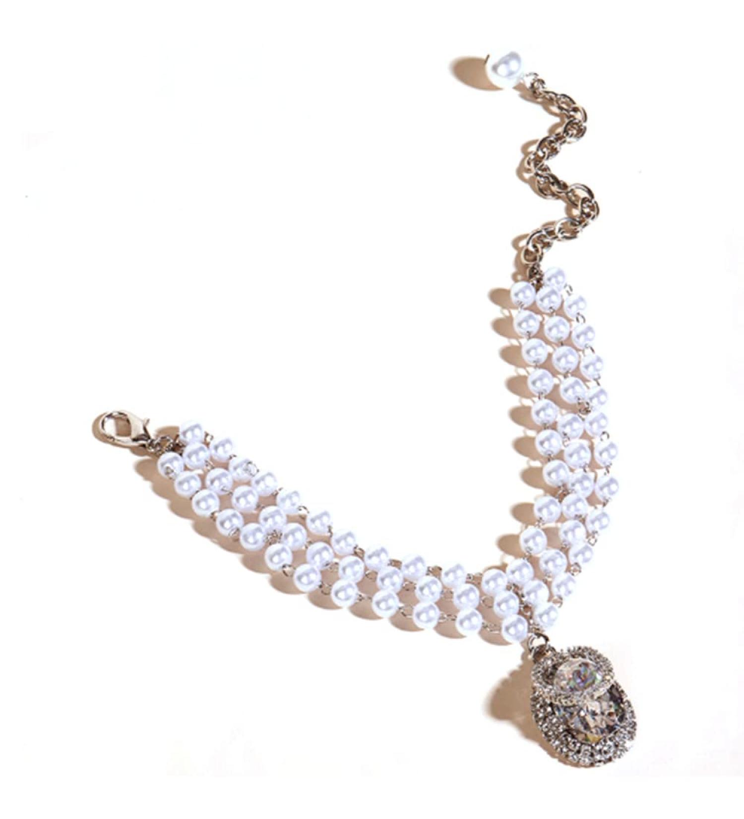 Rayminsino Adjustable Pet Collar with Pearl & Gemstone Diamond Necklace - Stylish Accessories for Cats & Dogs - Buy Online on GoSupps.com