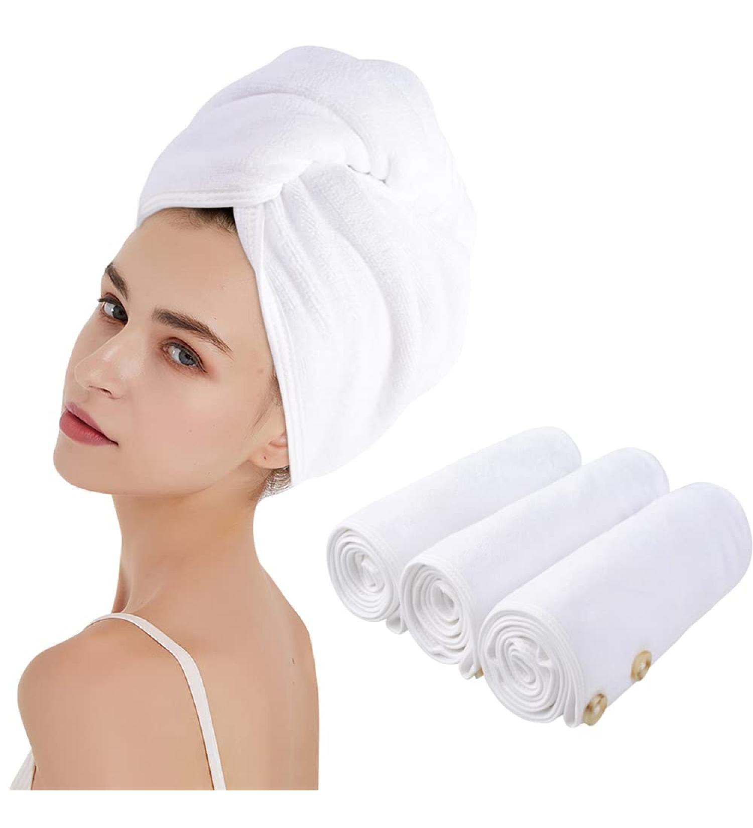 Kinhwa Microfiber Hair Turban Towels - Quick-Dry Super Absorbent Soft for All Hair Types - 3 Pieces 25cm x 65cm White - Buy Online on GoSupps.com