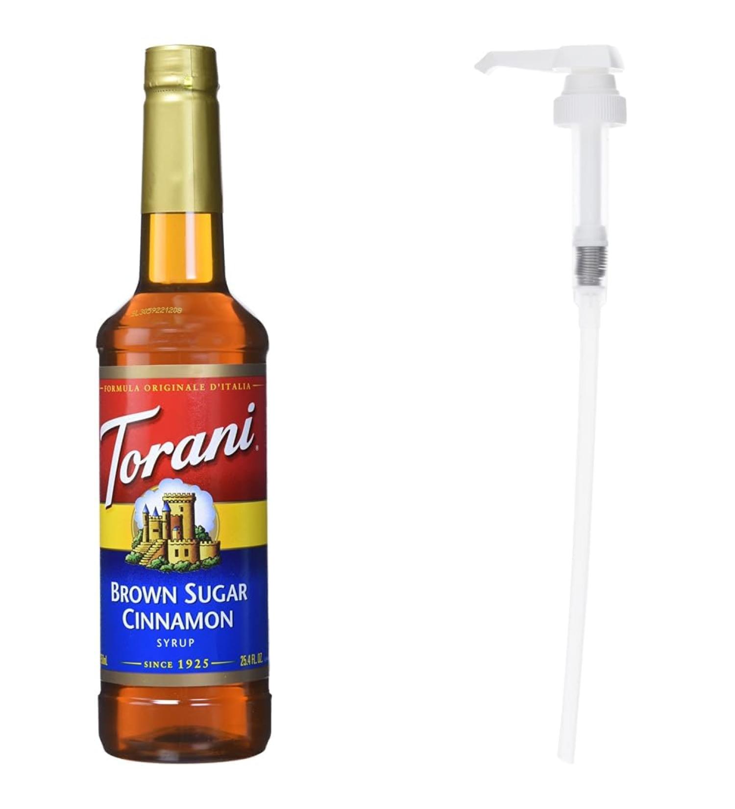 Torani Brown Sugar Cinnamon Flavour Syrup PET (Plastic) bottle 750ml and Torani Flavored Flavour Syrup Pump for 750ml