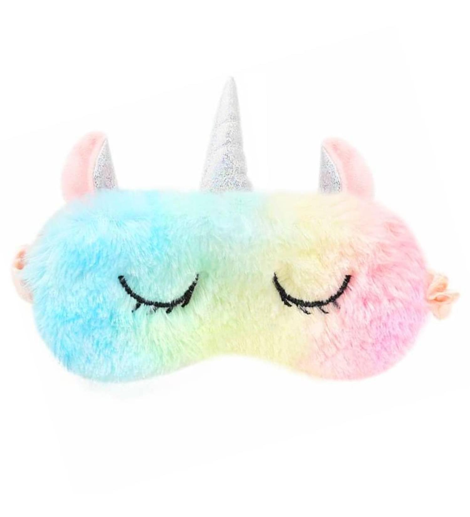 Colorful Unicorn Kids Sleep Mask - Cute Animal Fuzzy Eye Mask for Girls, Boys, Women - Shinywear Funny Plush Sleep Mask - Buy Online on GoSupps.com