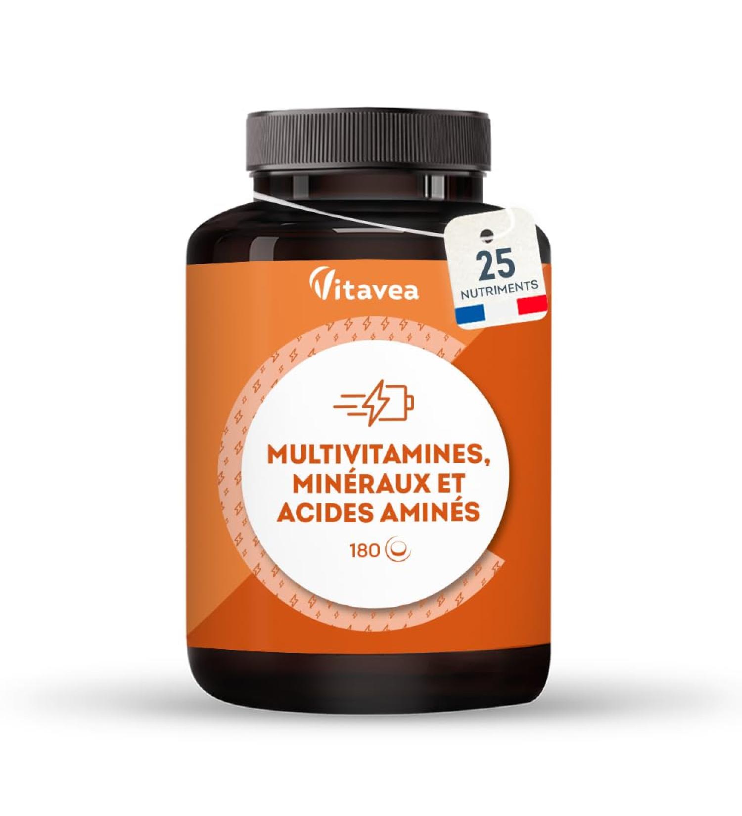 Multivitamins and Minerals | 25 Nutrients Including Vitamin A B C D E Zinc and Iron | 180 Tablets | Immunity Fatigue Hair Skin | Multivitamins for Men and Women | Made in France | Vitavea - Buy Online on GoSupps.com