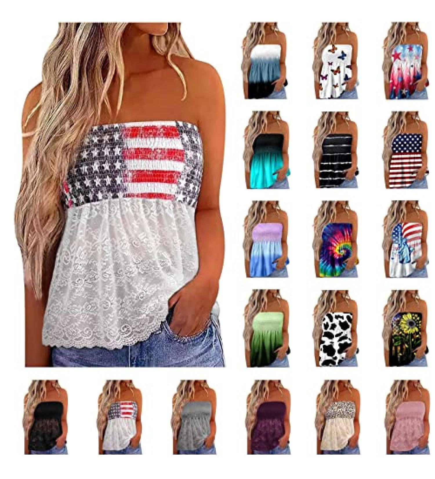 Women's Lace Splice Bandeau Tank Top - Summer Sleeveless Blouse | Floral Graphic Tee - A-White, Large - Buy Online on GoSupps.com
