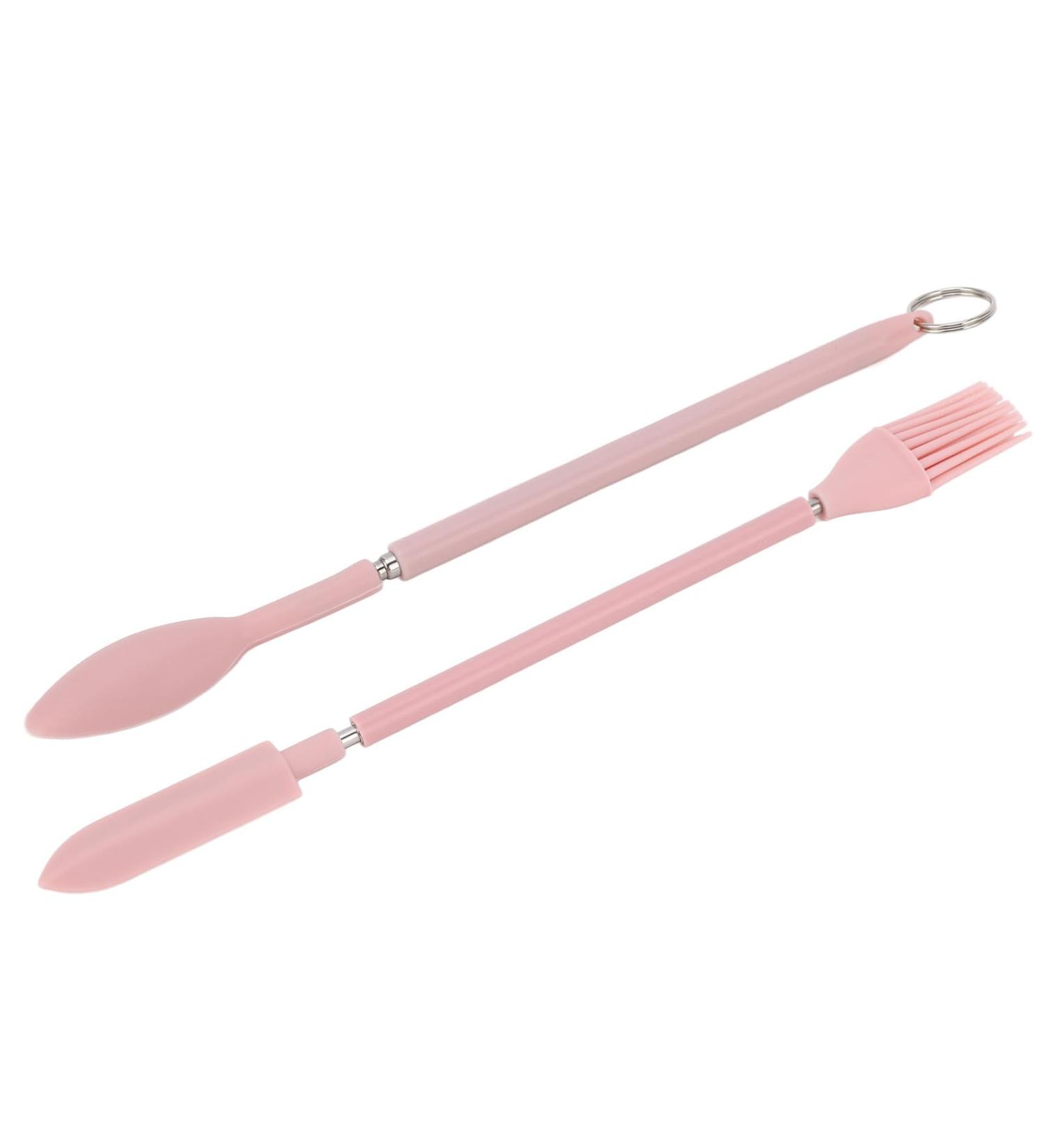 Telescopic Silicone Spatula Pink Reusable Jar Scraper Retractable Mini Makeup Spatula Spoon Set for Cosmetics - Buy Online on GoSupps.com