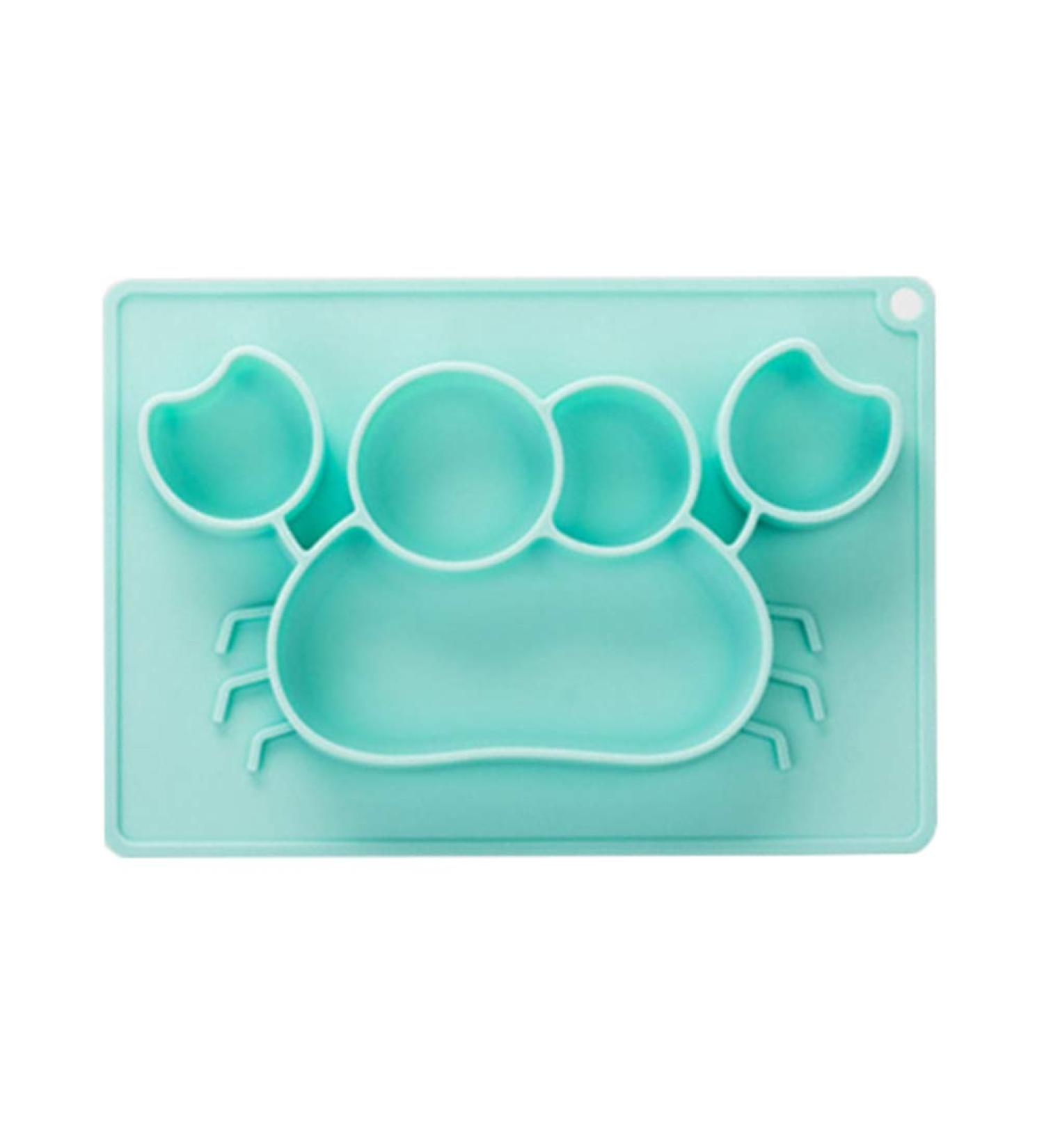 TONWHAR Silicone Divided Toddler Plate - Kids Dinner Plate with Built-in Placemat - Cute Blue Crab Design for Babies and Toddlers - Buy Online on GoSupps.com