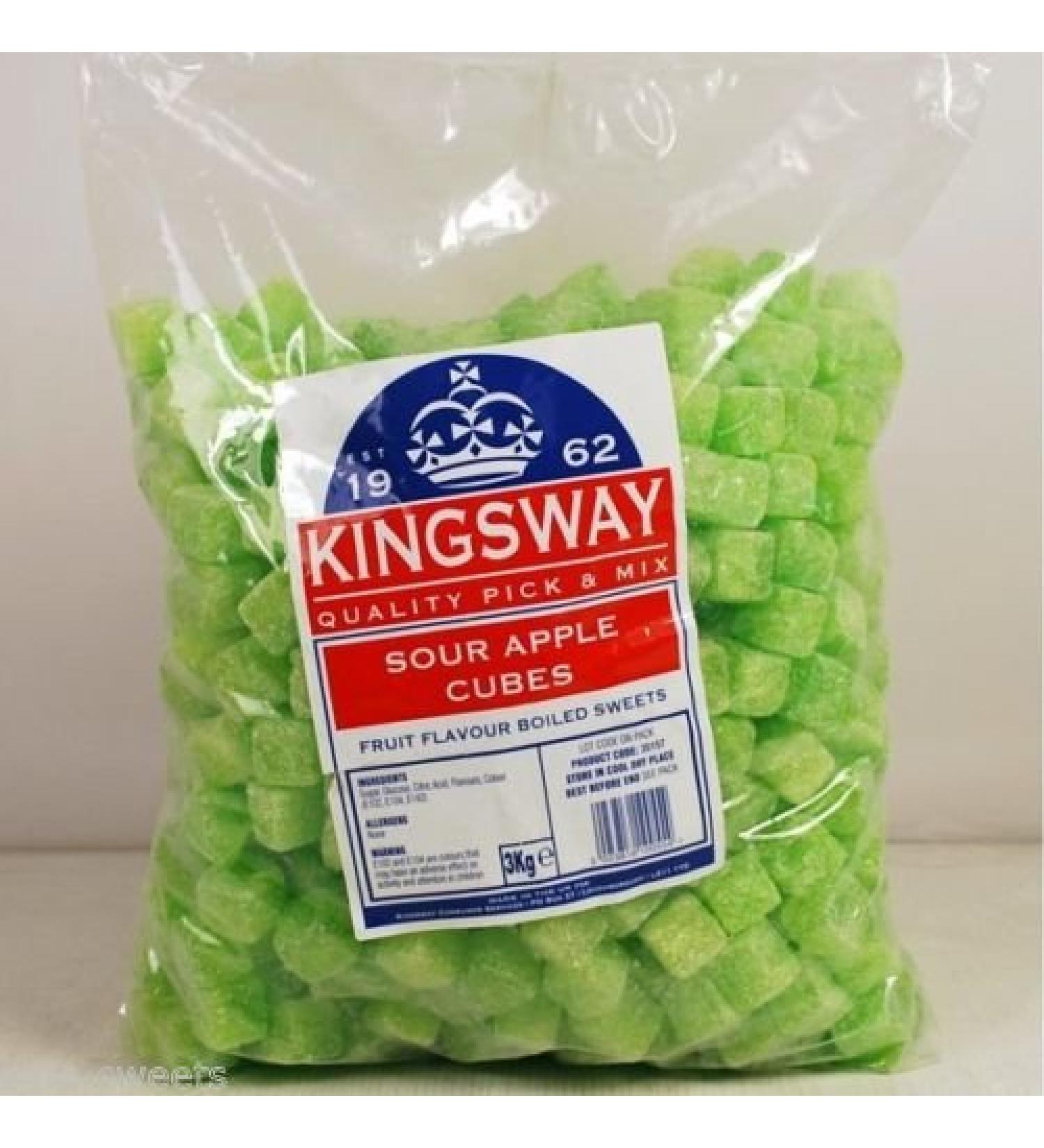 3KG Hard Boiled Kingsway Sour Apple Cube Sweets For The Retro Parties