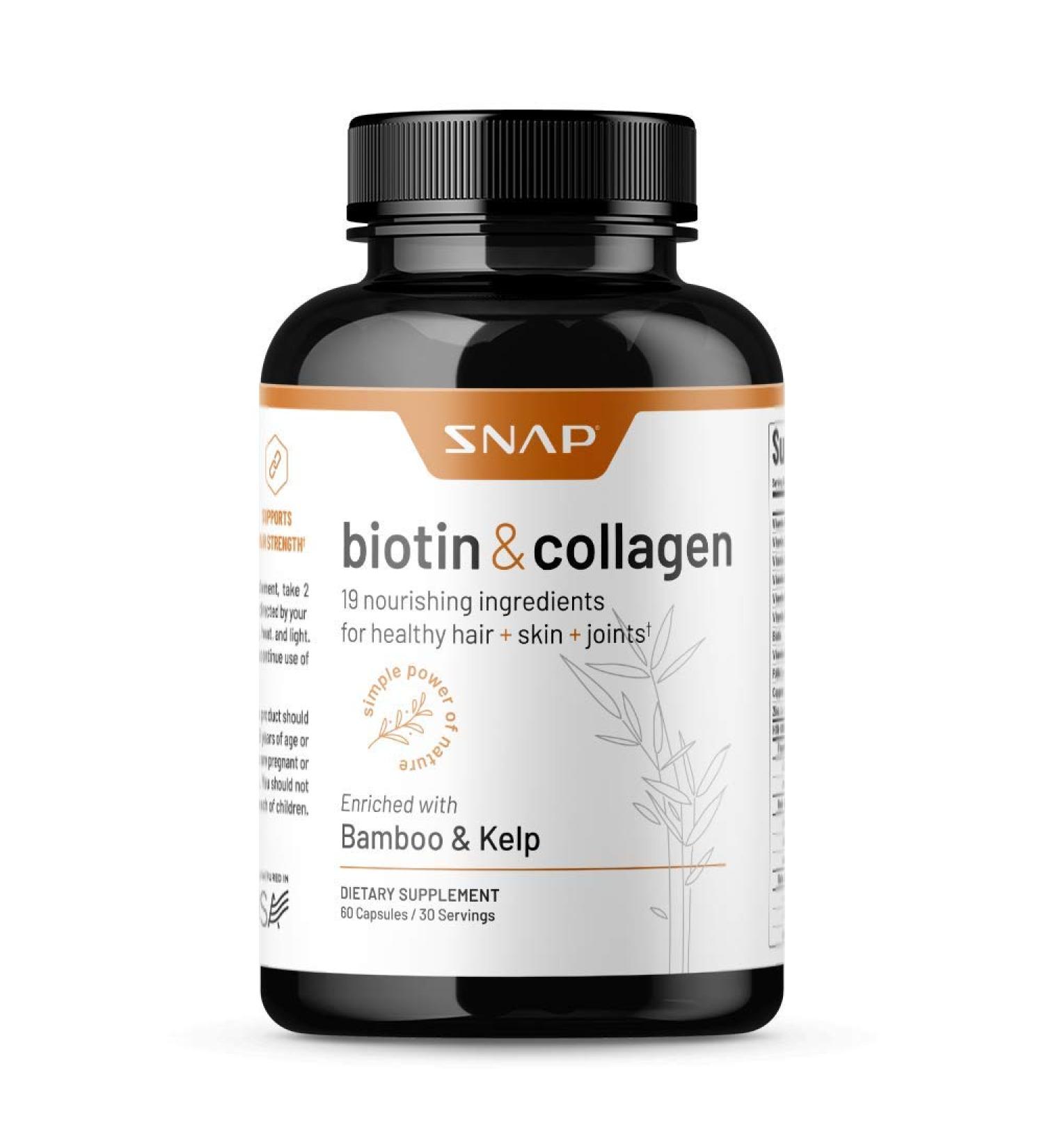 Collagen Biotin Capsules for Women - Hair, Nails, Skin Vitamins for Growth & Joint Support - Keratin, Vitamin B7, Bamboo, Kelp - 60 Capsules - Buy Online on GoSupps.com