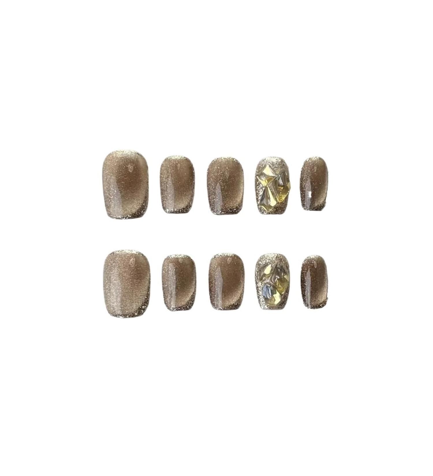 10Pcs Cat Eye Handmade Press On Nails with Gradient Design False Nails Full Cover Ballerina Wearable Artificial Nail Tips (Color : 10 Size : S)