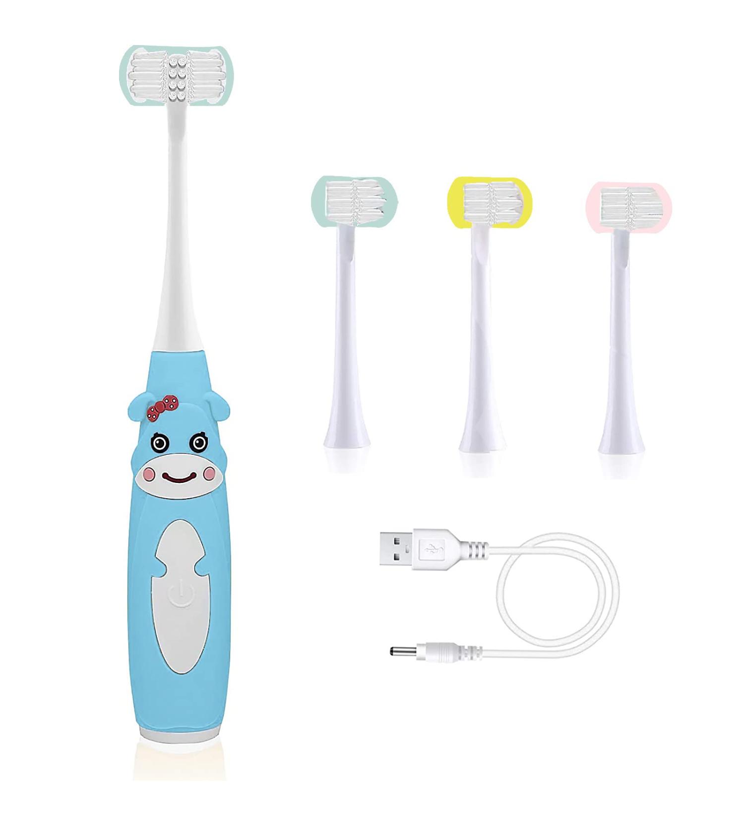 FOREVIVE Kids Electric Toothbrush - 3 Side Sonic Toothbrush for Children Over 5 Years - IPx7 Waterproof - Blue Cartoon Design - Buy Online on GoSupps.com