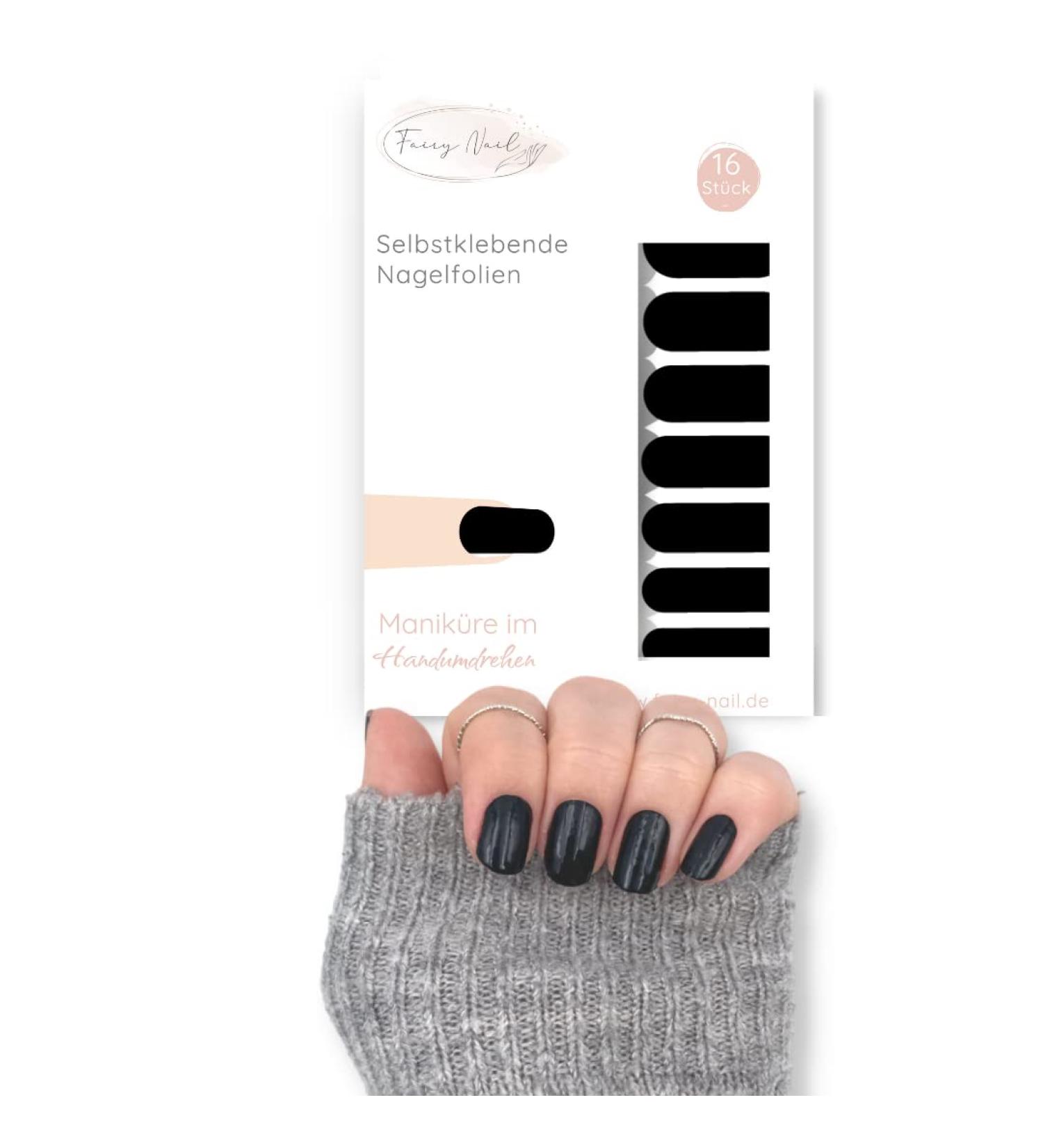 Buy Fairy Nail Self-Adhesive Nail Foils - 16 Black Nail Wraps for Perfect Manicure | International Shipping - Buy Online on GoSupps.com