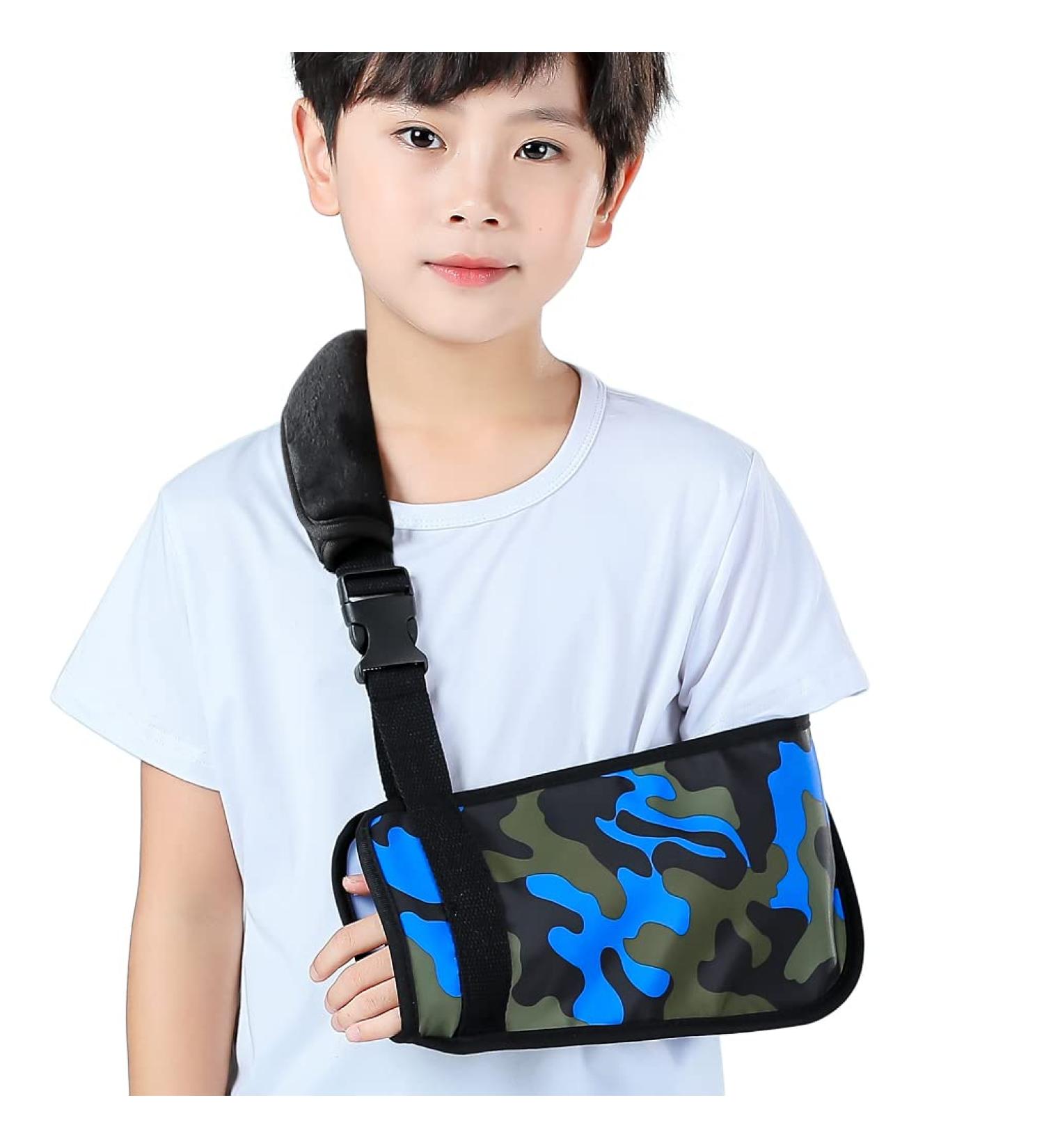 Kids Arm Shoulder Sling Brace - Blue Camo Pediatric Toddler Support for Shoulder, Elbow, Wrist Injury - Boys & Girls - Buy Online on GoSupps.com