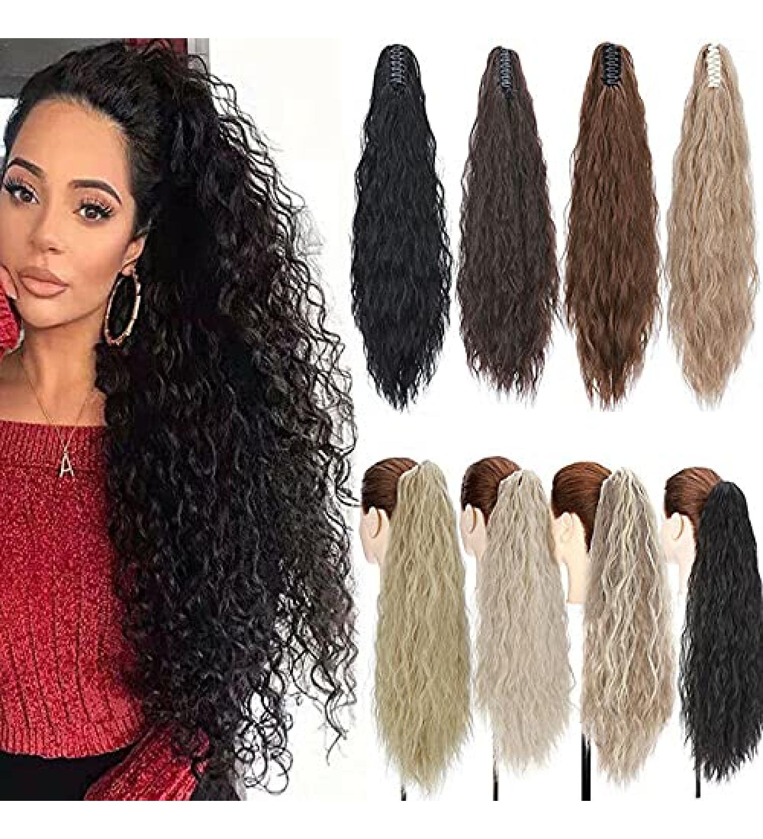 60cm Light Brown Wavy Claw Ponytail Hair Extension - Human Hair & Heat Resistant Synthetic - Buy Online on GoSupps.com