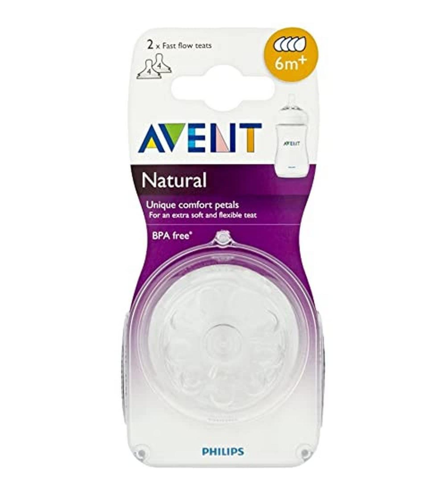 Avent Natural Teat - Fast Flow 4 Hole for 6mth+ (2 Pack) - Buy Online on GoSupps.com