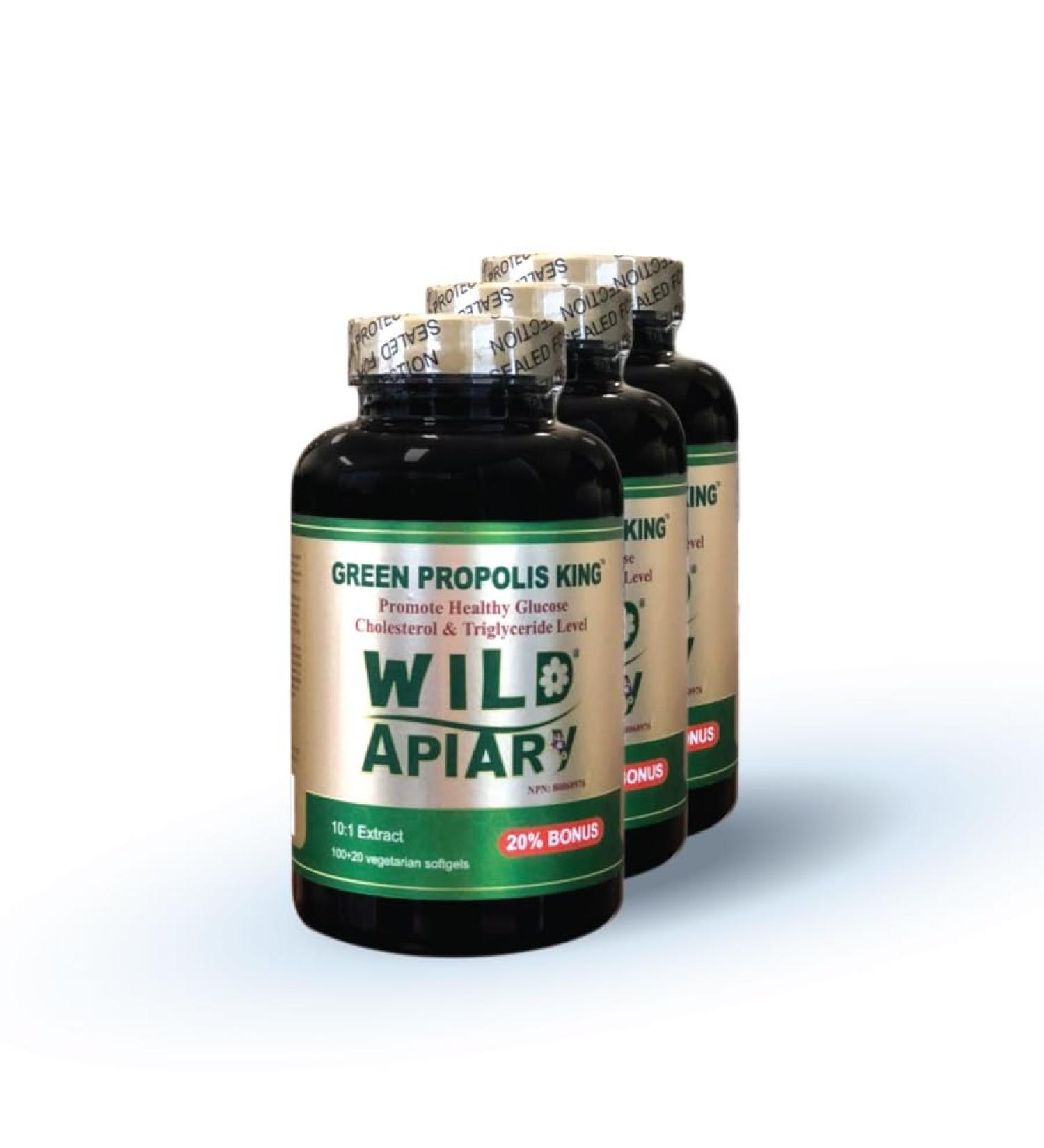 3 Bottles of Wild Apiary Brazilian Green Bee Propolis King Vegetarian Capsule 666.66mg - 120 Vegetarian Softgel -Non Alcoholic Wax Free Sugar Free - Buy Online on GoSupps.com
