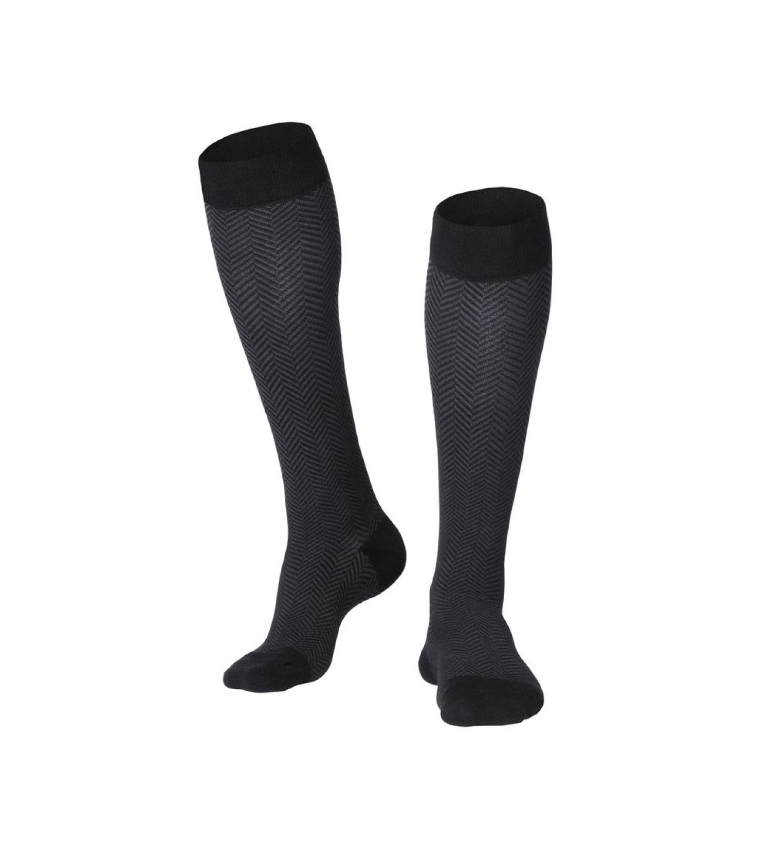 Touch Men's Compression Dress Socks - 20-30 mmHg Graduated Support Knee High Business Casual Black Herringbone Medium - Buy Online on GoSupps.com