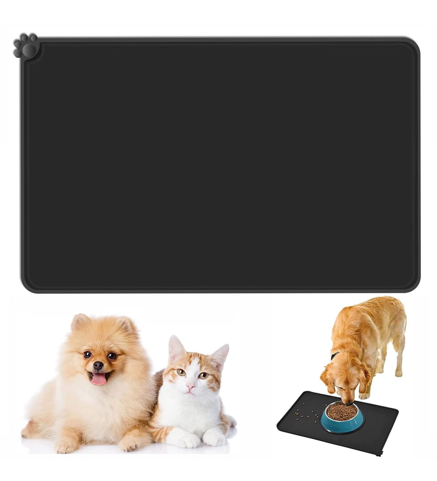 Emwel Waterproof Non-Slip Silicone Feeding Mat for Dogs & Cats - 47x30cm Gray/Black Ideal Food & Water Bowl Underlay - Buy Online on GoSupps.com