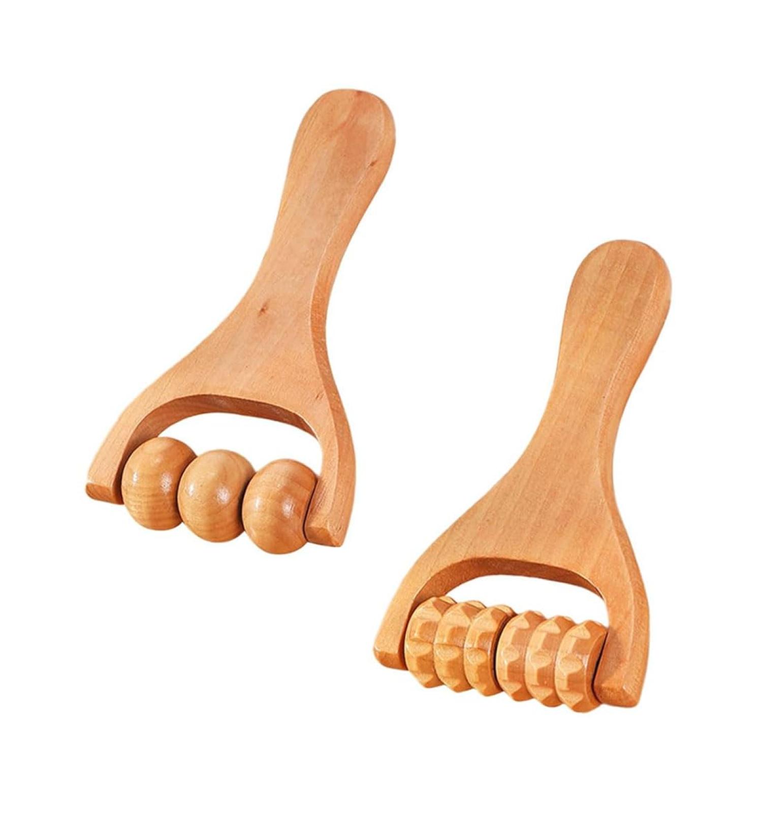FDCGAS Massage Roller Set - 2-Piece Wooden Scooter for Body & Face Anti-Cellulite Gua Sha Tool Fascia Roll with Handle - Buy Online on GoSupps.com