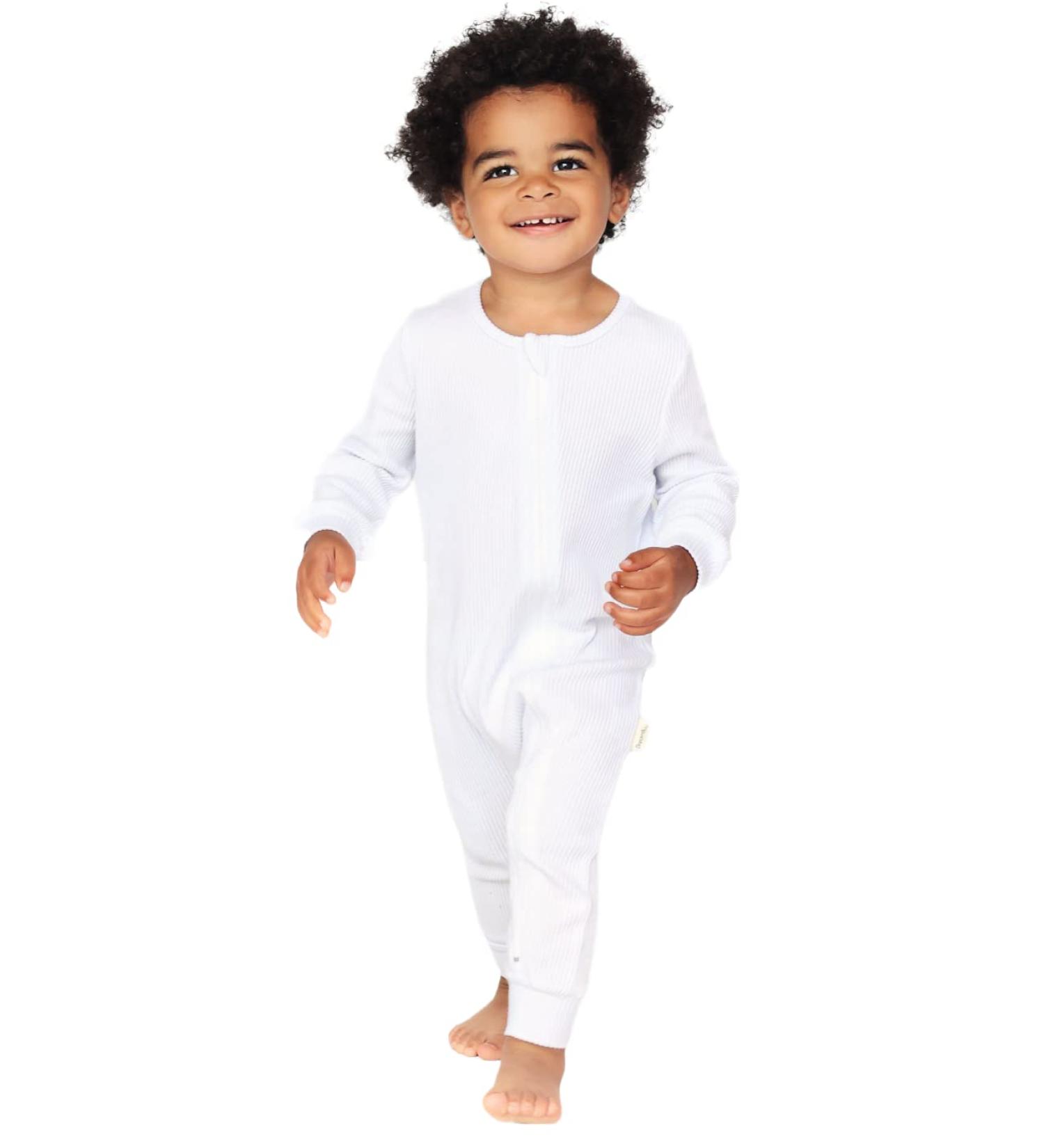 DreamBuy Ribbed Cotton Zip Up Baby Sleepsuit - White | Unisex Newborn Clothes 0-3 Months - Buy Online on GoSupps.com