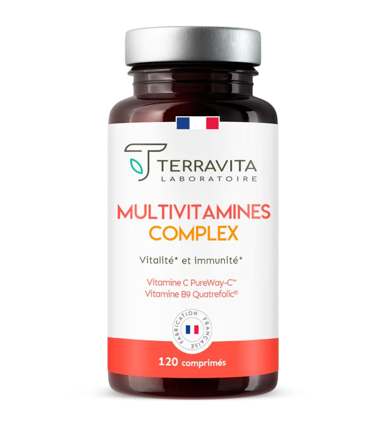MULTIVITAMINS and Bio-Available Minerals | For Women and Men | With PureWay Patented Vitamin C + Zinc Bisglycinate + Vegetable D3 + Antioxidants | 120 Tablets | Made in France | Terravita - Buy Online on GoSupps.com