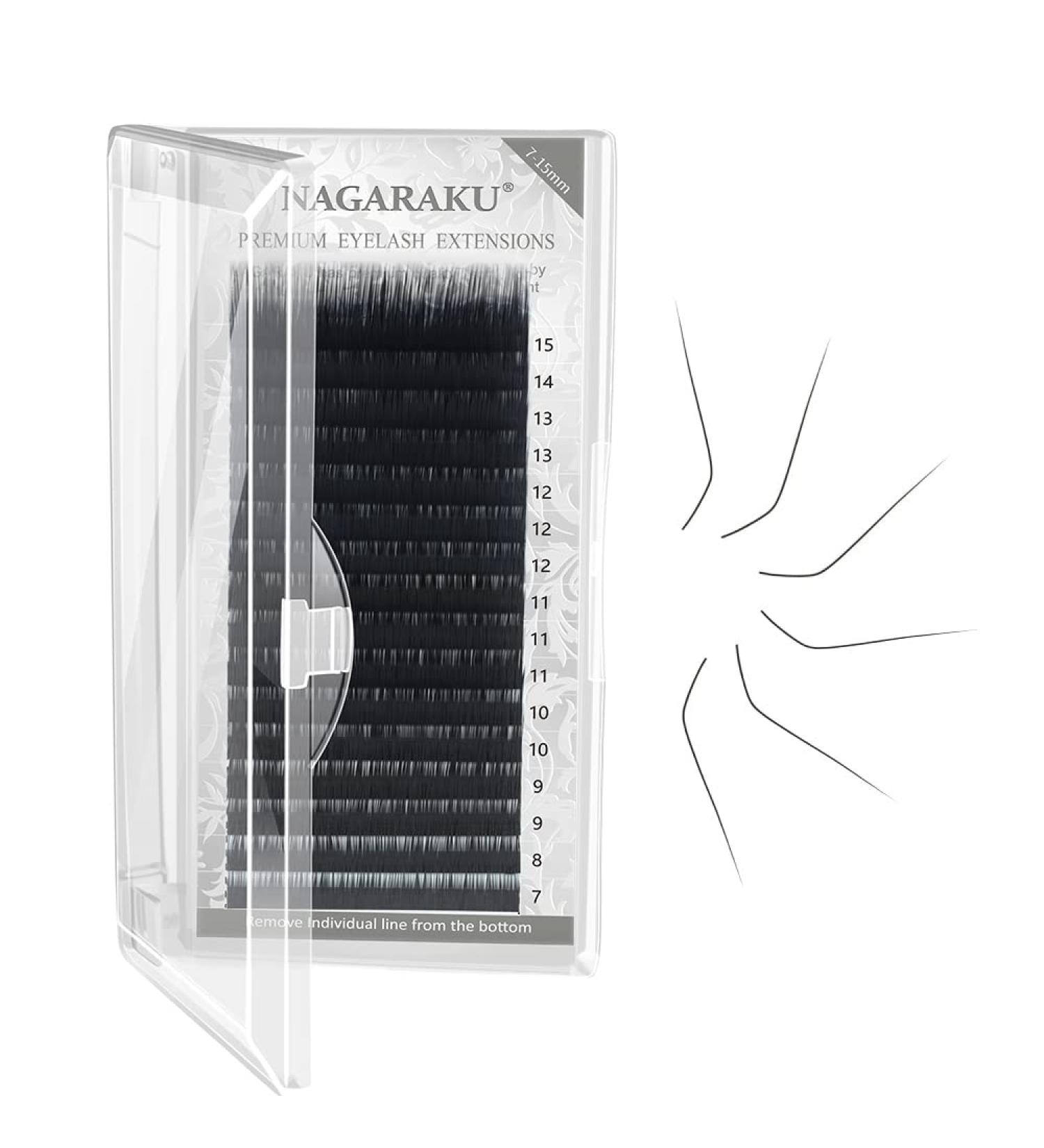 NAGARAKU Individual Eyelash Extensions - 0.07 L Curl, 7-15mm Mix Tray, Classic Faux Mink - Buy Online on GoSupps.com
