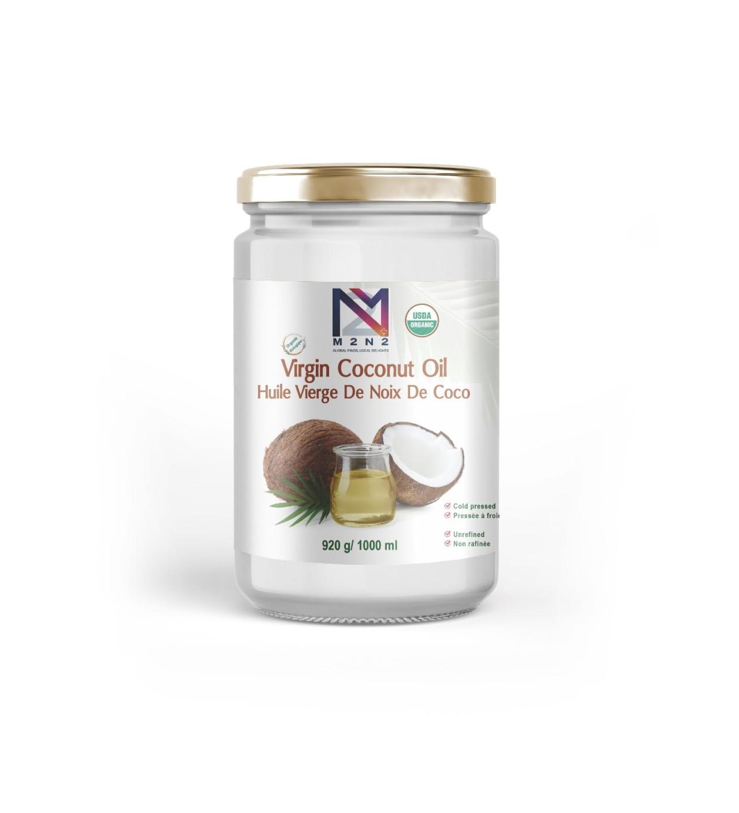 M2N2 Organic Virgin Coconut Oil 1000ml - USDA Organic Certified Cold Pressed and Unrefined Virgin Oil for Cooking and Baking (1000ml) - Buy Online on GoSupps.com