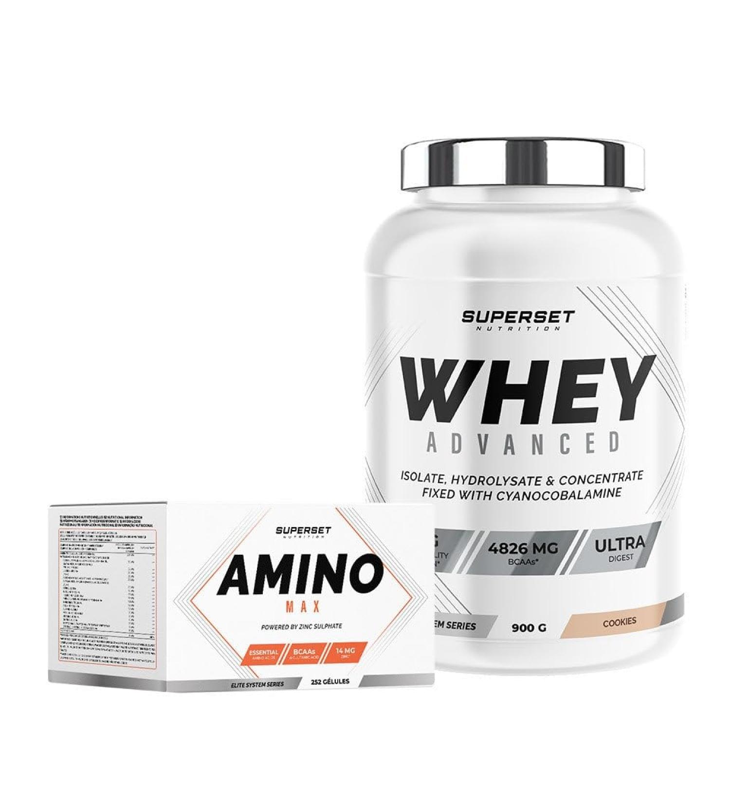 Superset Nutrition | Beginner Dry Muscle Building Program - 100% Whey Protein Advanced 900g Cookies - Amino Max | Gaining muscle while maintaining a dry and drawn physique in 4 weeks - Buy Online on GoSupps.com