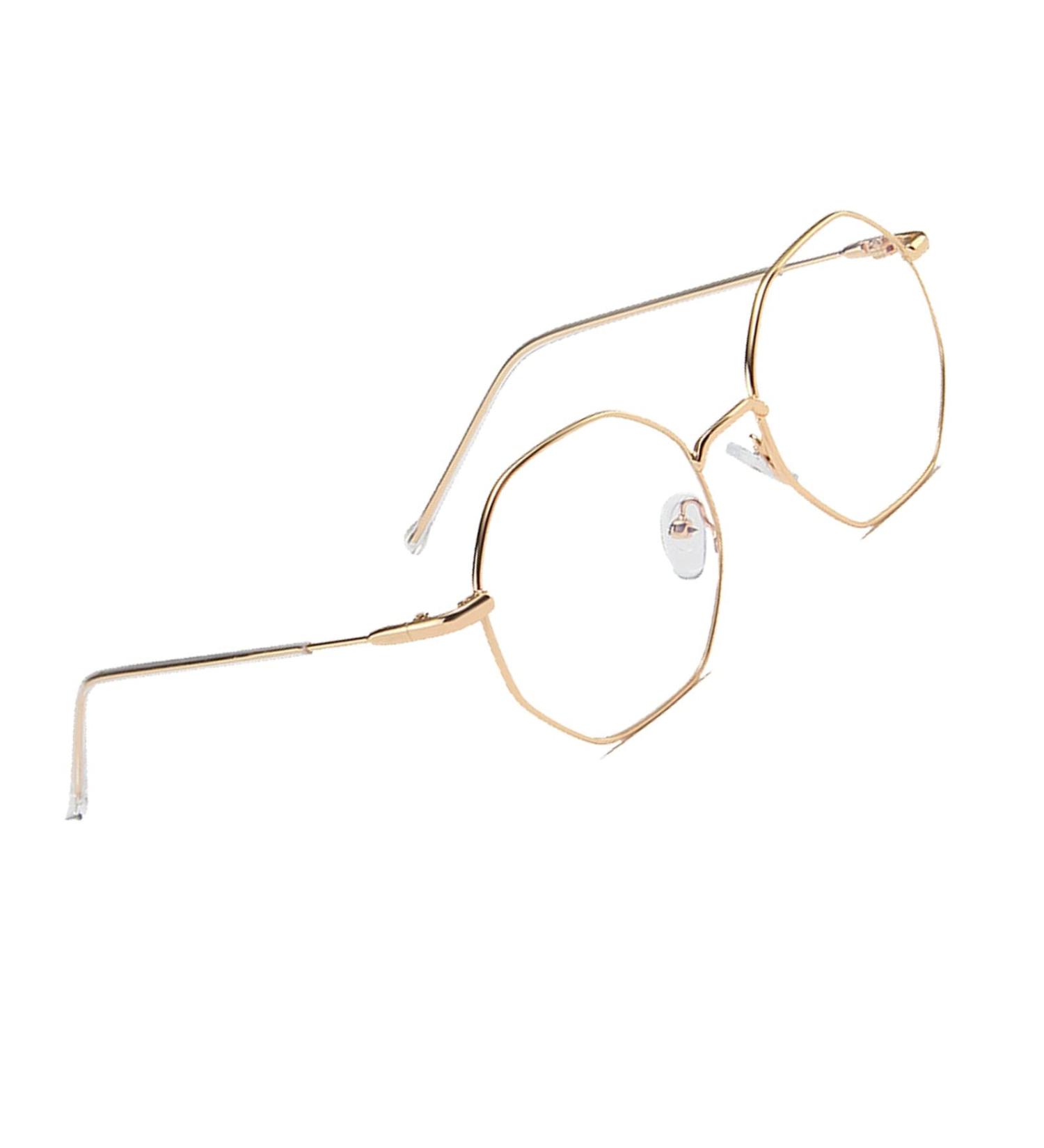 Voolga Classic Blue Light Filter Glasses - Fashionable Polygon Design for Men & Women - Anti-Fatigue Computer Glasses with Gold Metal Legs - Buy Online on GoSupps.com