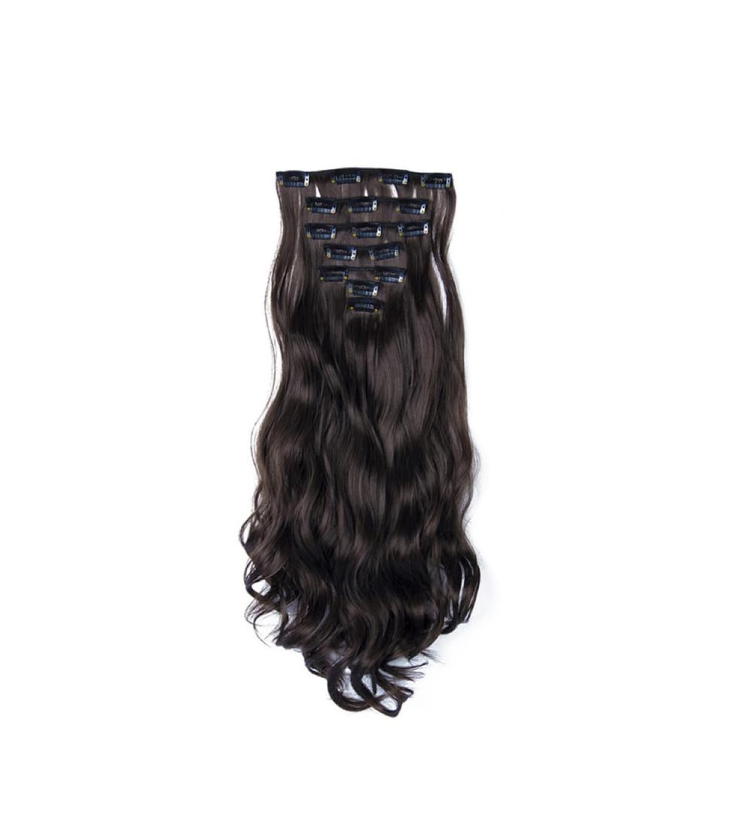 FDEETY Clip in Hair Extensions 22 Inch Set Curly Wave Long Hair Extension Clip ins Wavy Hair Extensions for Women Synthetic Clip on Extension (Dark Brown) - Buy Online on GoSupps.com