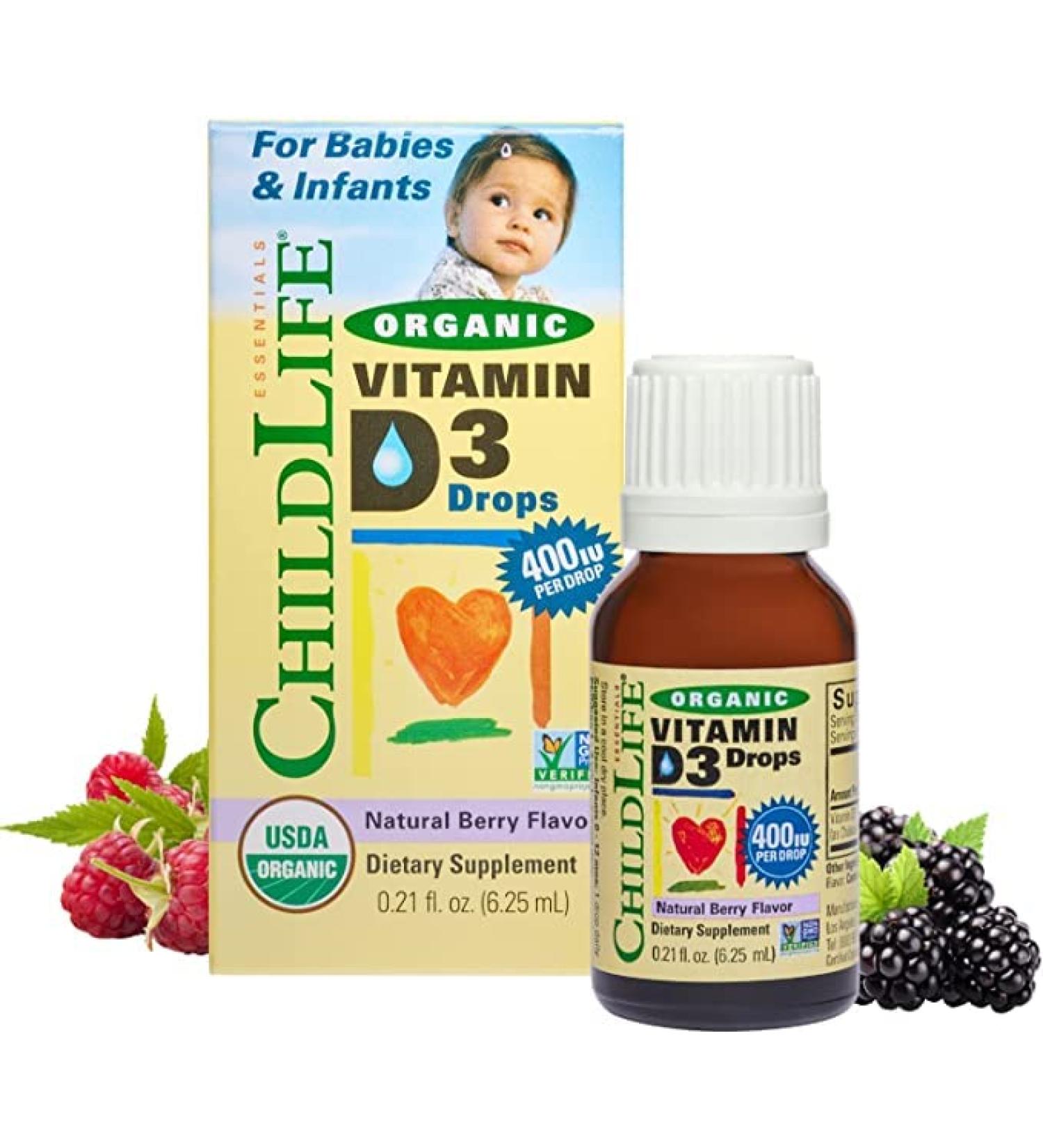ChildLife Essentials Organic Vitamin D3 Liquid Drops - Natural Berry Flavor - 0.338 fl. oz - Gluten Free, Alcohol Free, Casein Free, Non-GMO - Buy Online on GoSupps.com