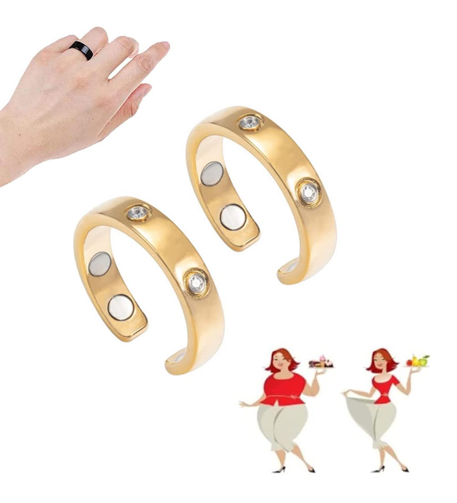 Buy 2-Piece Golden Magnetic Ring for Lymphatic Drainage & Weight Loss - Open Finger Ring for Men & Women - Buy Online on GoSupps.com