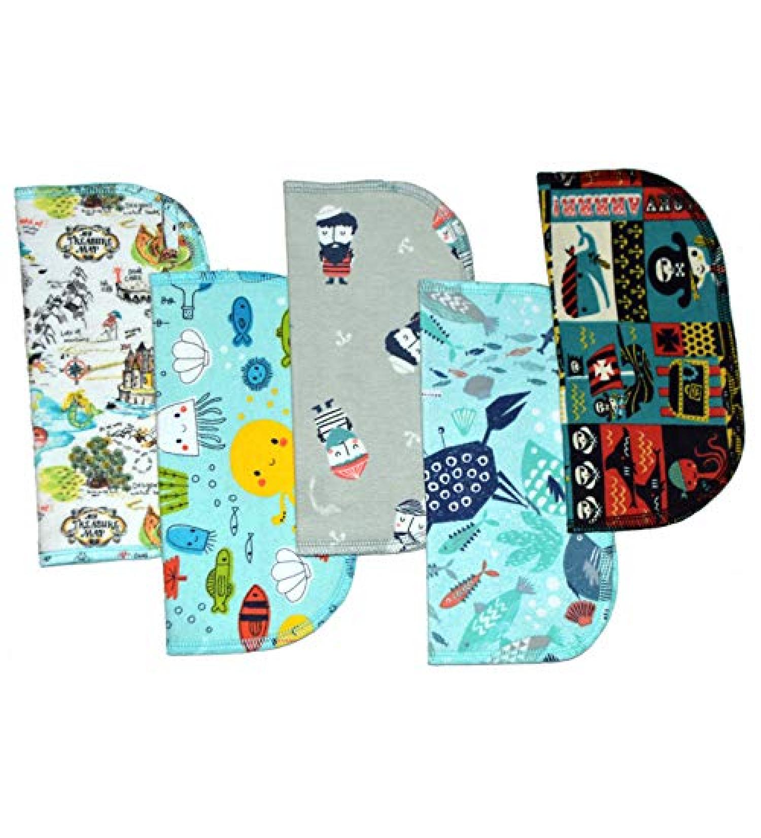 Set of 5 Pirates and Pals Printed Flannel Wipes - 2 Ply, 8x8 Inches - Buy Online on GoSupps.com