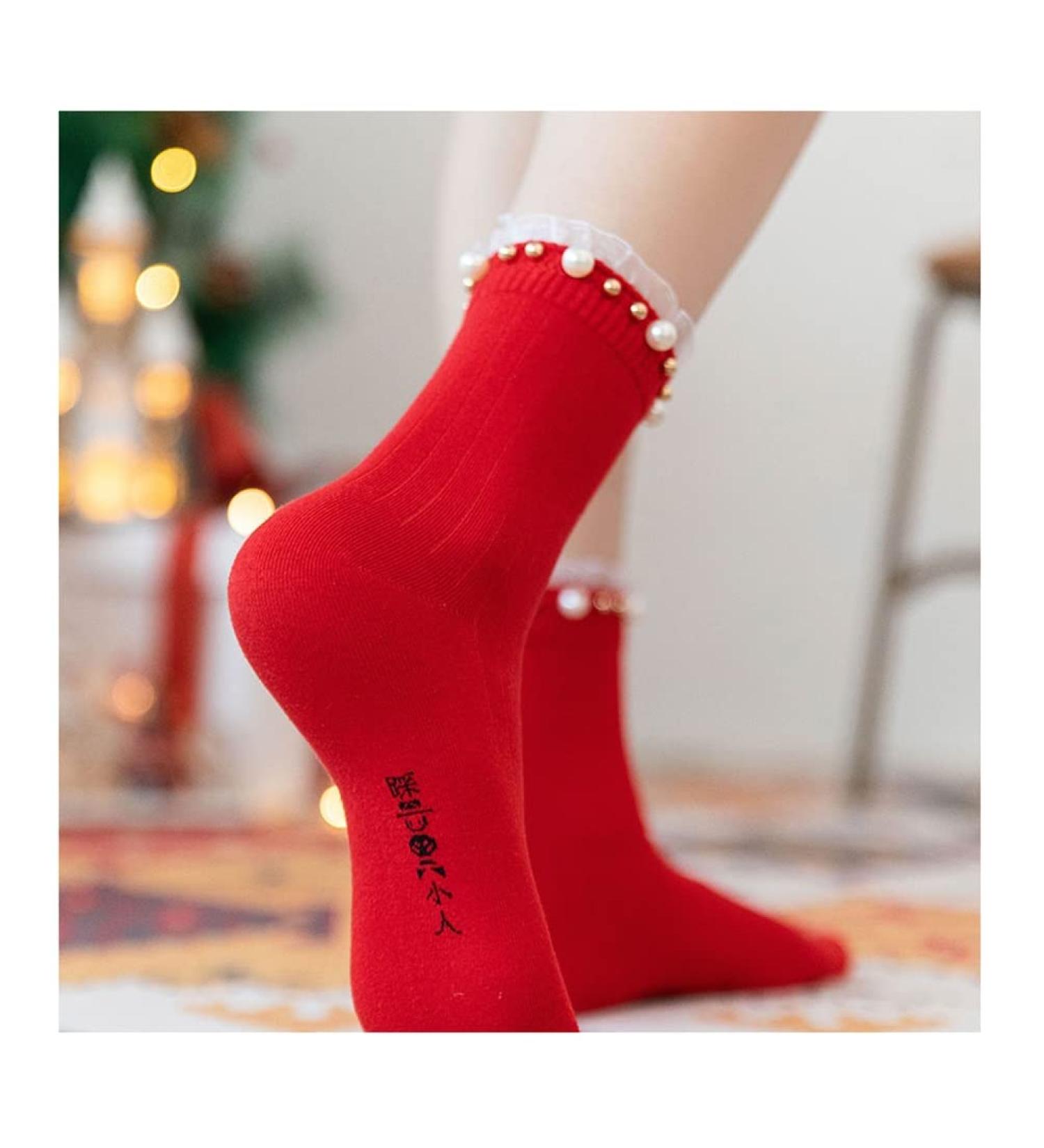 Chinese New Year Red Lace Short Socks 2 Pairs 36-40 Women's Natal Socks - Style 1 - Buy Online on GoSupps.com