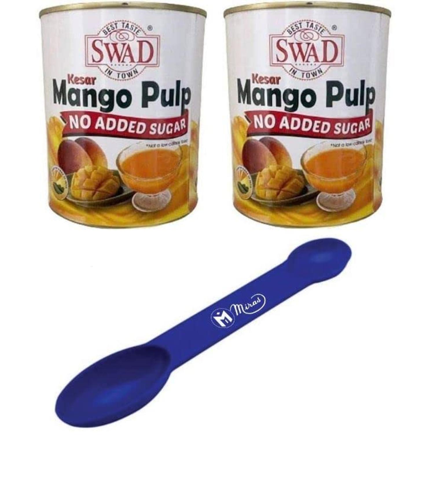 (Pack of 2) Swad No Added Sugar Kesar Mango Pulp - 850g + Free Miras 2-in-1 Measuring Spoon! - Buy Online on GoSupps.com