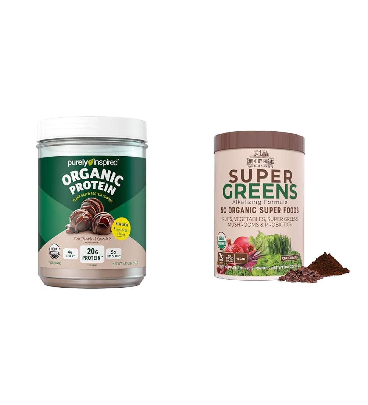 Purely Inspired Organic Protein Powder and Country Farms Super Greens Drink Mix Bundle (16+20 Servings) - Buy Online on GoSupps.com