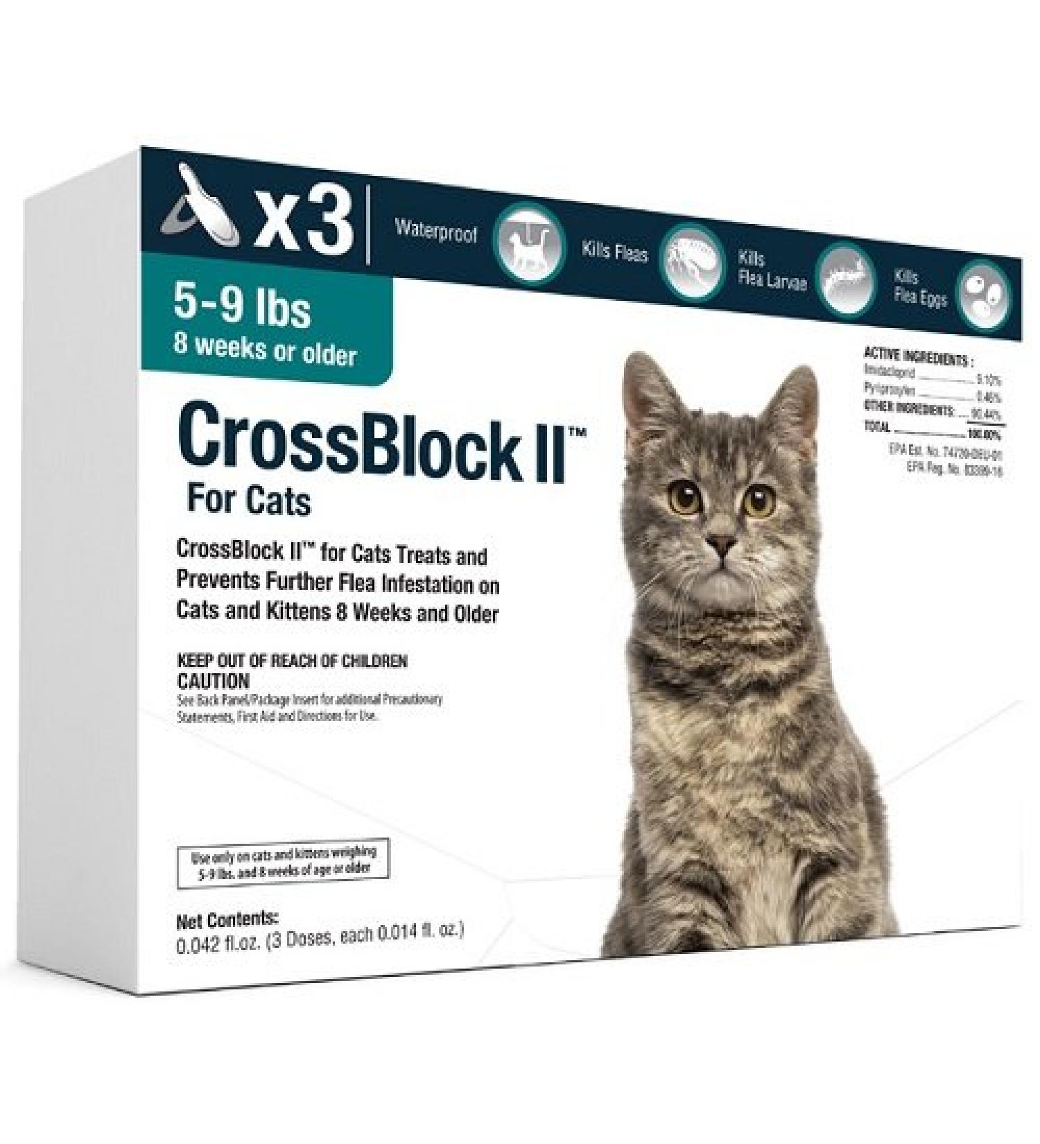 VetOne - CrossBlock II Kills & Prevents Fleas on Cats (Over 8 Weeks Old) | Waterproof to Last Long | Ensures 3 Months of Protection (5-9lbs)