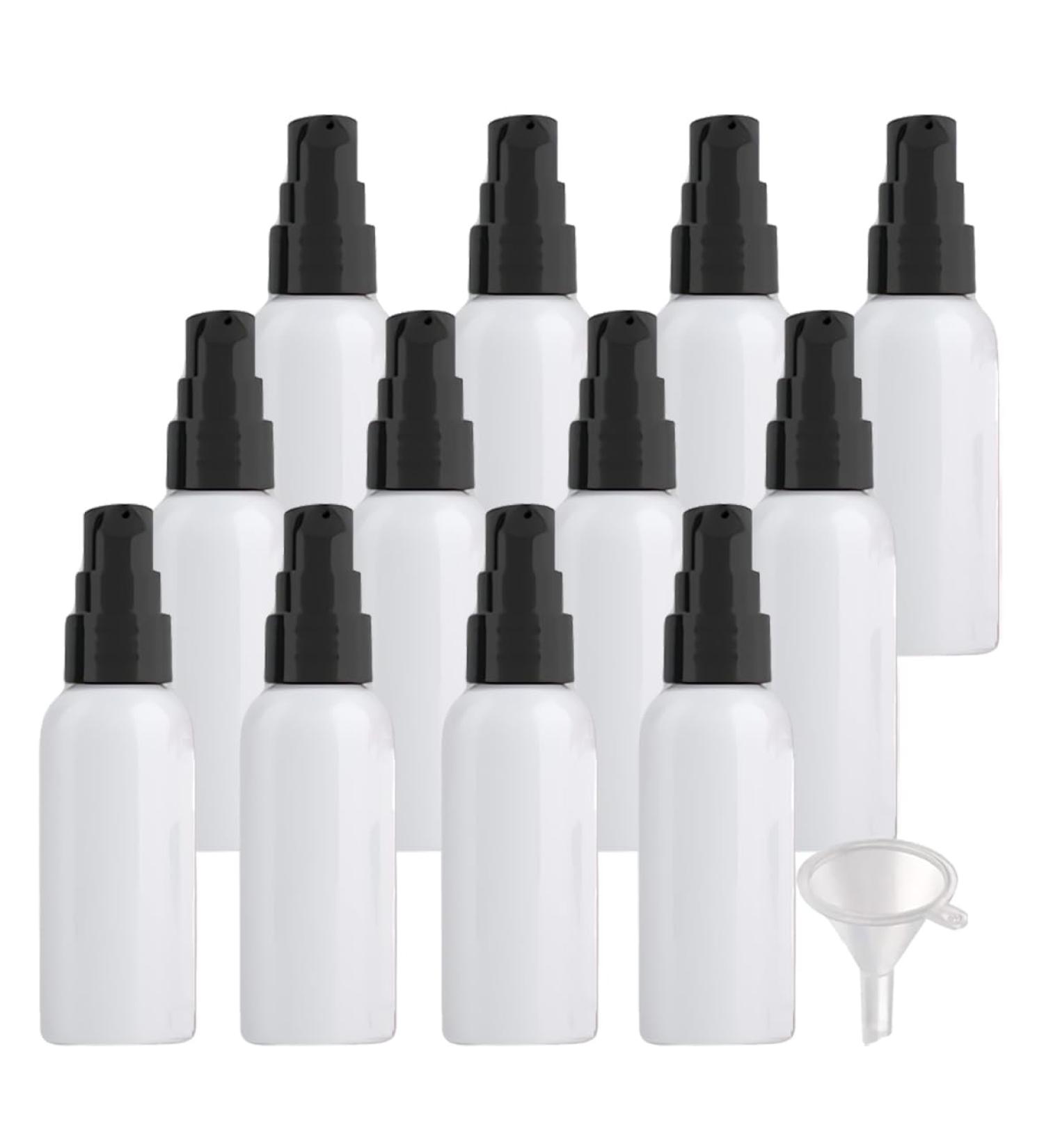 ZEOABSY 12 Pieces 50 ml White Lotion Bottles with BlackÂ Pump 50ml Empty PET Plastic Lotion Pump Bottle Cosmetic Gel Travel Container for Cosmetic Make up Cleaning + 2 x Funnel White 50 ml - Buy Online on GoSupps.com