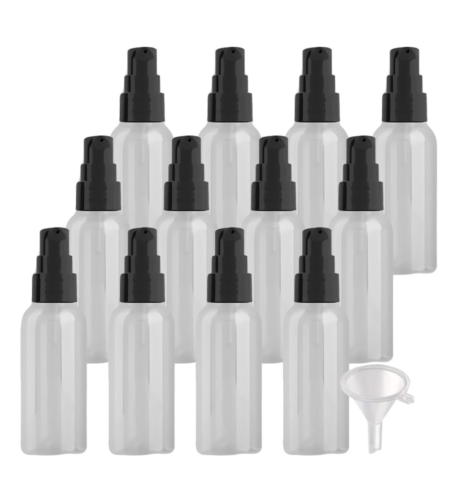 ZEOABSY 12 Pieces 50 ml Transparent Lotion Bottles with Black Pump 50ml Empty PET Plastic Lotion Pump Bottle Cosmetic Gel Travel Container for Cosmetic Make up Cleaning + 2 x Funnel Transparent 50 ml - Buy Online on GoSupps.com